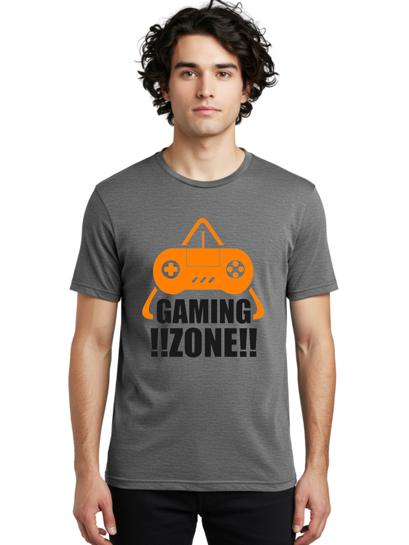 Gaming-Zone Men'S Graphic Tee, 100% Cotton, Comfortable Casual Summer Wear, Machine Washable, Gaming Controller, Orange Graphics, Gaming Zone, Video Games, Gaming Community, Online Gaming, Gaming Culture, Gamer Lifestyle -  Aaa641
