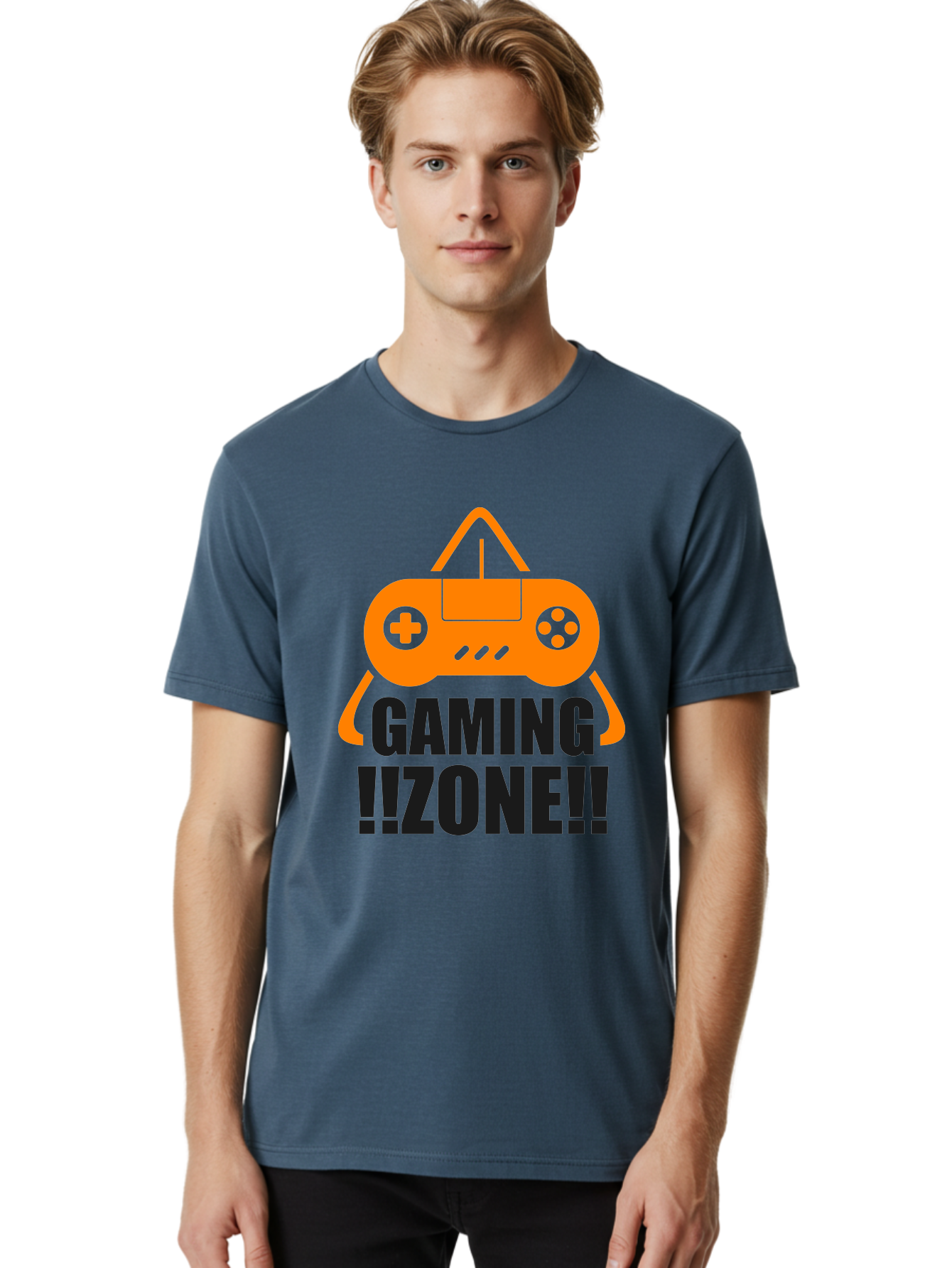 Gaming-Zone Men'S Graphic Tee, 100% Cotton, Comfortable Casual Summer Wear, Machine Washable, Gaming Controller, Orange Graphics, Gaming Zone, Video Games, Gaming Community, Online Gaming, Gaming Culture, Gamer Lifestyle -  Aaa641