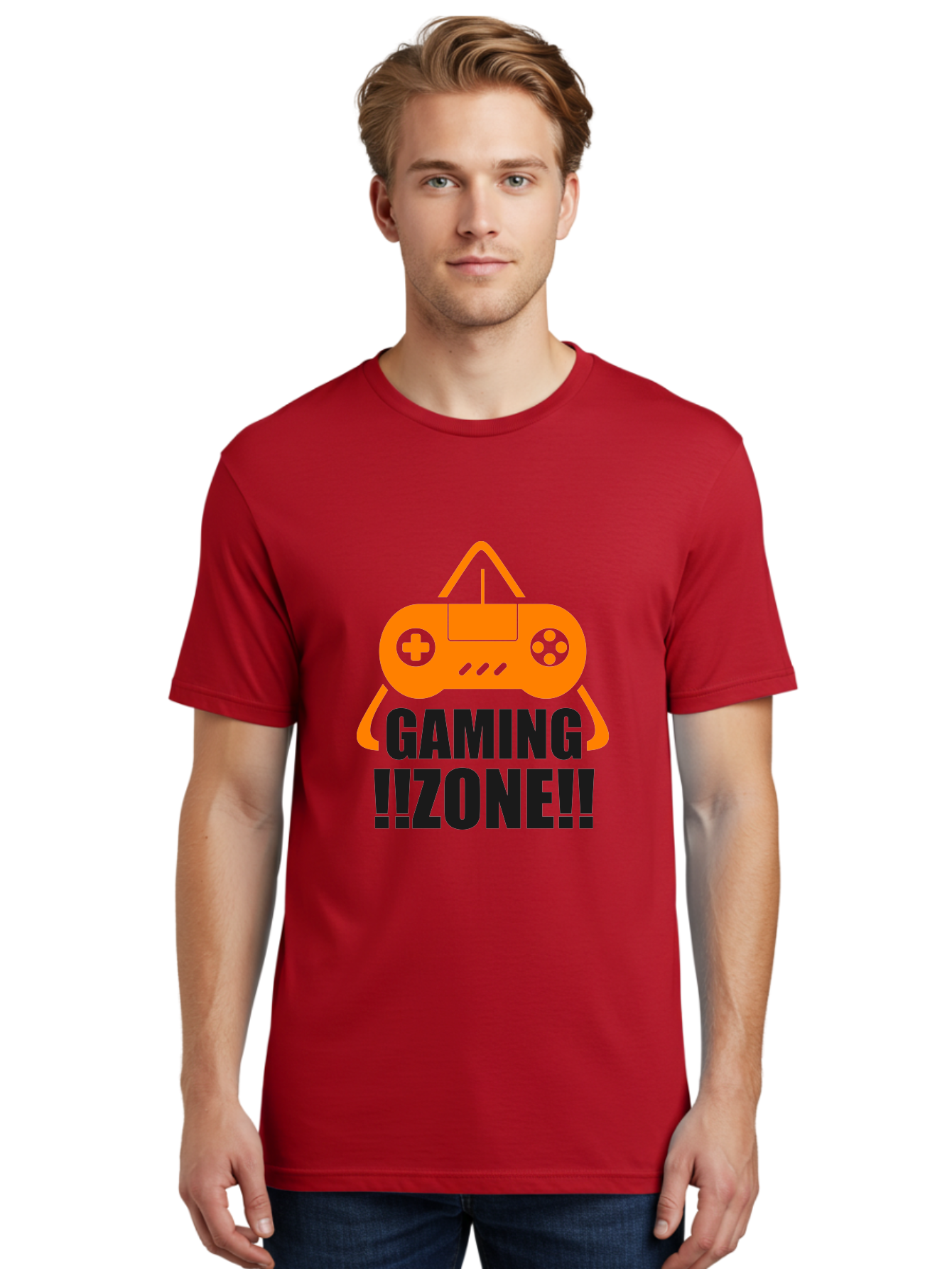 Gaming-Zone Men'S Graphic Tee, 100% Cotton, Comfortable Casual Summer Wear, Machine Washable, Gaming Controller, Orange Graphics, Gaming Zone, Video Games, Gaming Community, Online Gaming, Gaming Culture, Gamer Lifestyle -  Aaa641