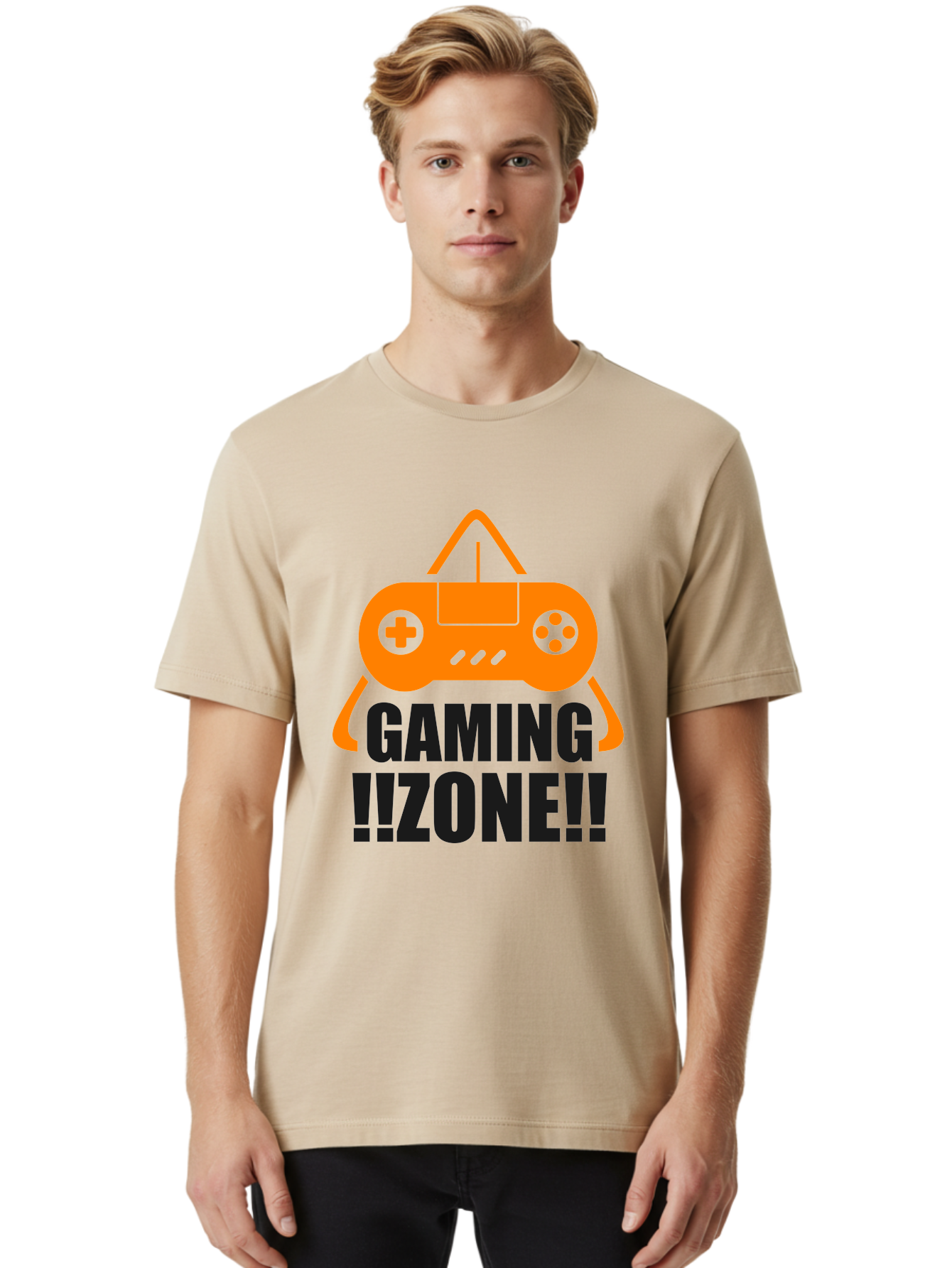 Gaming-Zone Men'S Graphic Tee, 100% Cotton, Comfortable Casual Summer Wear, Machine Washable, Gaming Controller, Orange Graphics, Gaming Zone, Video Games, Gaming Community, Online Gaming, Gaming Culture, Gamer Lifestyle -  Aaa641