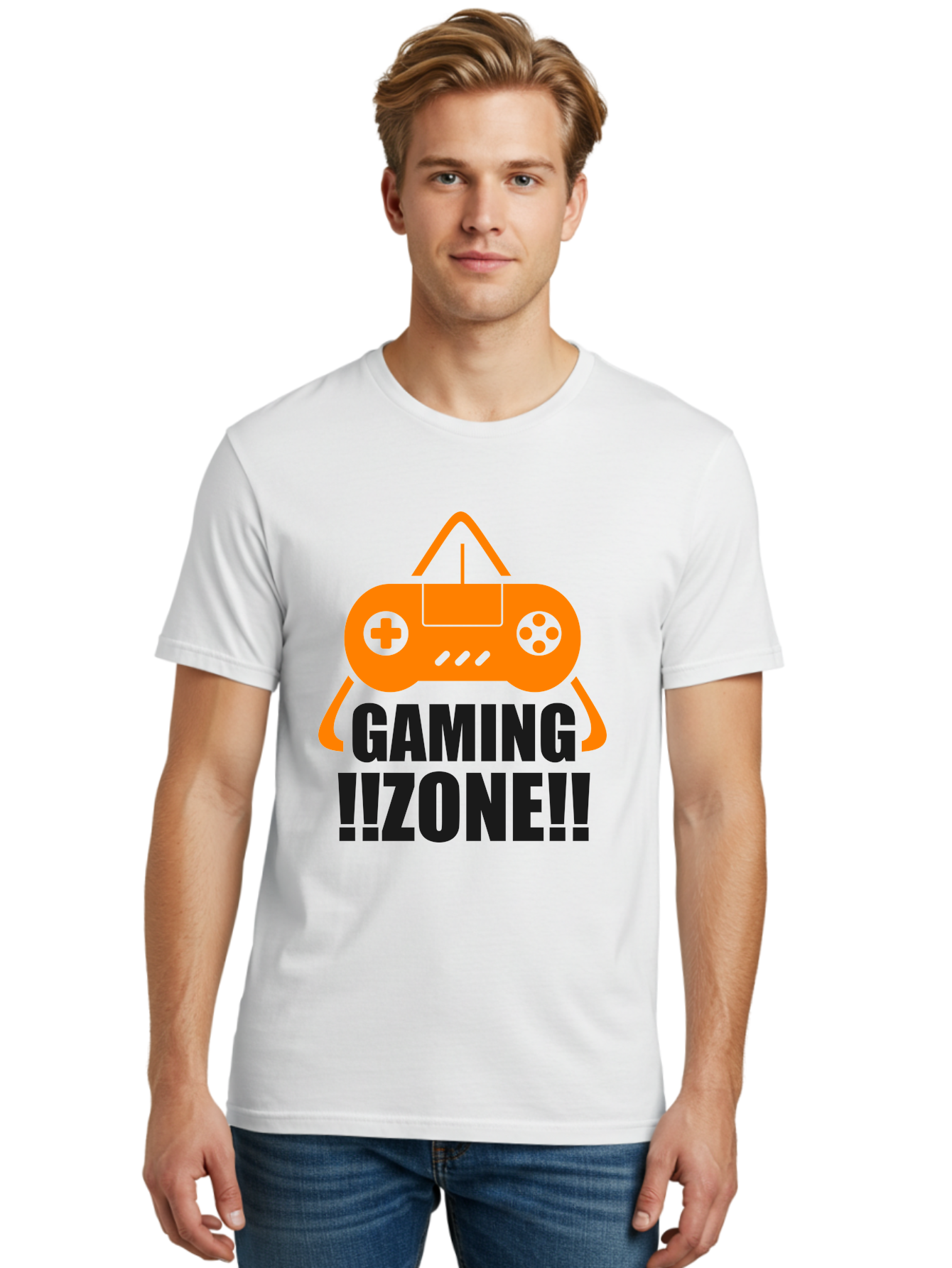 Gaming-Zone Men'S Graphic Tee, 100% Cotton, Comfortable Casual Summer Wear, Machine Washable, Gaming Controller, Orange Graphics, Gaming Zone, Video Games, Gaming Community, Online Gaming, Gaming Culture, Gamer Lifestyle -  Aaa641