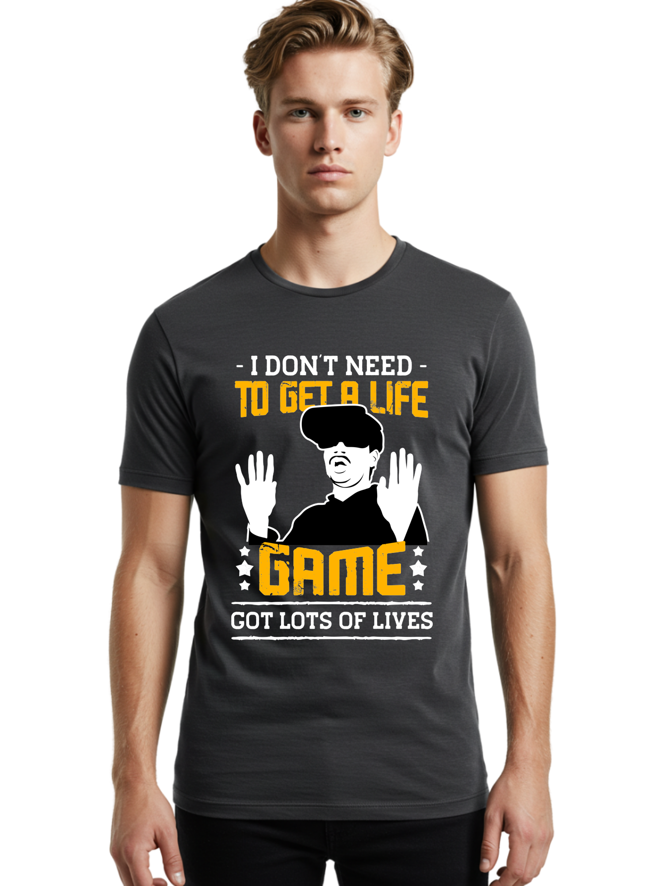 I-Don-T-Need-To-Get-A-Life-Game Men'S Graphic Tee, 100% Cotton, Comfortable Casual Summer Wear, Machine Washable, Gaming Humor, Video Game Quote, Gamer Lifestyle, Multiple Lives, Playful Graphics, Gaming Culture, Retro Gaming Style -  Aaa645