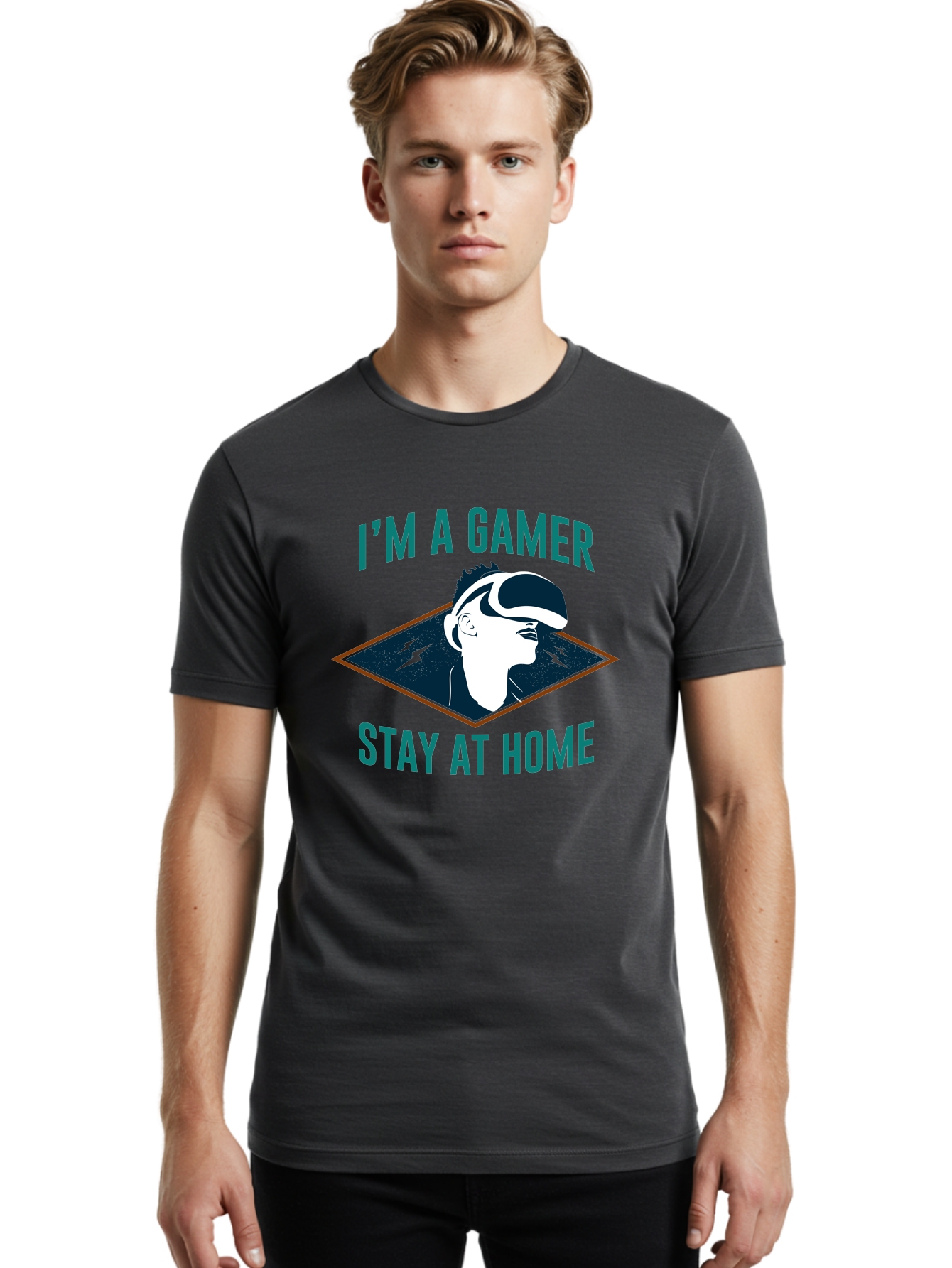 I-M-A-Gamer-Stay-At-Home Men'S Graphic Tee, 100% Cotton, Comfortable Casual Summer Wear, Machine Washable, Gamer, Vr Headset, Stay At Home, Gaming Culture, Online Gaming, Virtual Reality Experience, Gaming Lifestyle, Tech Enthusiast -  Aaa646