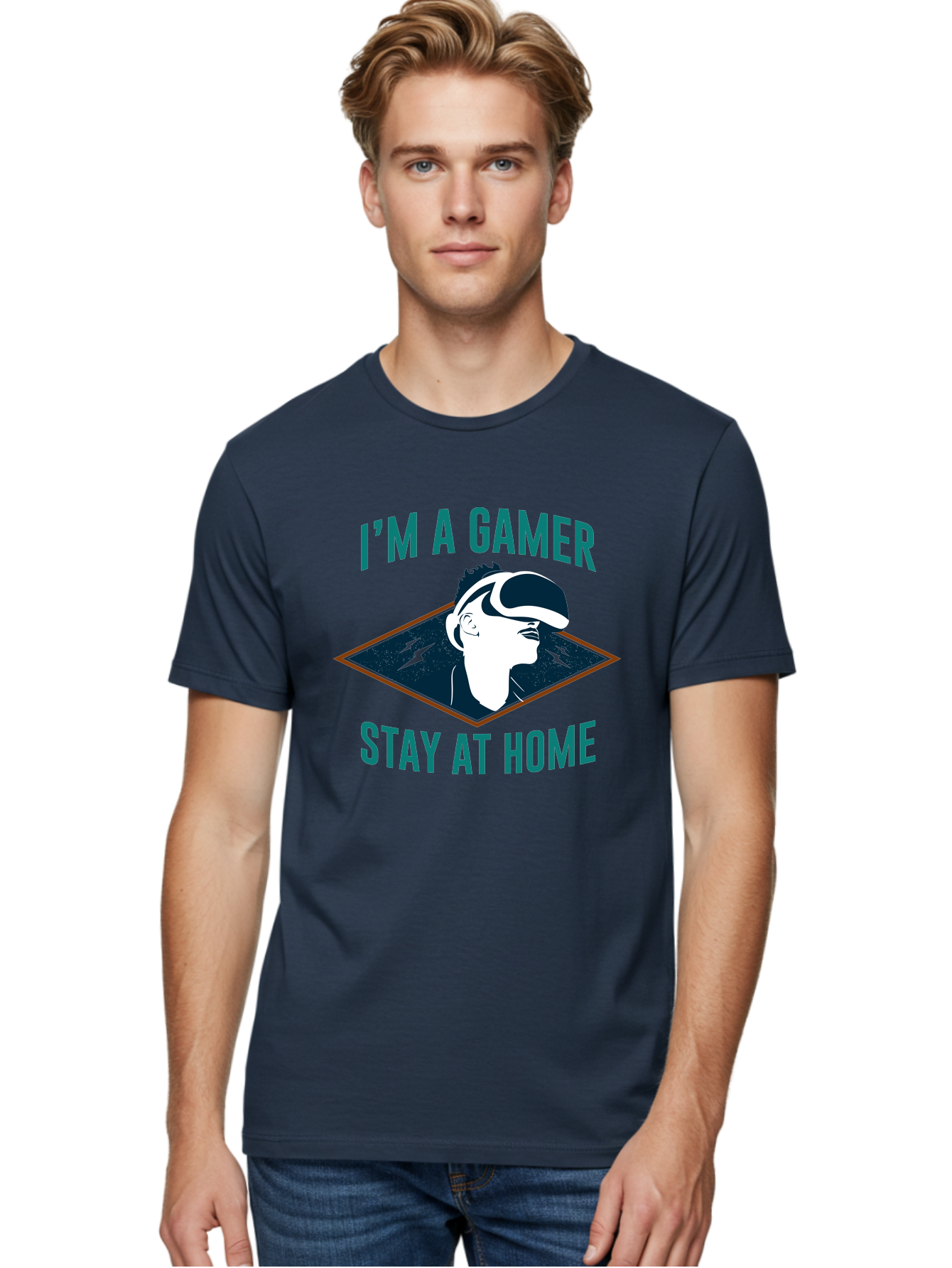 I-M-A-Gamer-Stay-At-Home Men'S Graphic Tee, 100% Cotton, Comfortable Casual Summer Wear, Machine Washable, Gamer, Vr Headset, Stay At Home, Gaming Culture, Online Gaming, Virtual Reality Experience, Gaming Lifestyle, Tech Enthusiast -  Aaa646