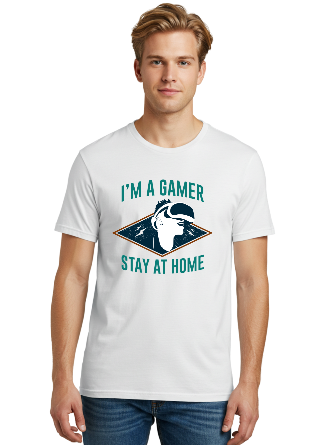 I-M-A-Gamer-Stay-At-Home Men'S Graphic Tee, 100% Cotton, Comfortable Casual Summer Wear, Machine Washable, Gamer, Vr Headset, Stay At Home, Gaming Culture, Online Gaming, Virtual Reality Experience, Gaming Lifestyle, Tech Enthusiast -  Aaa646