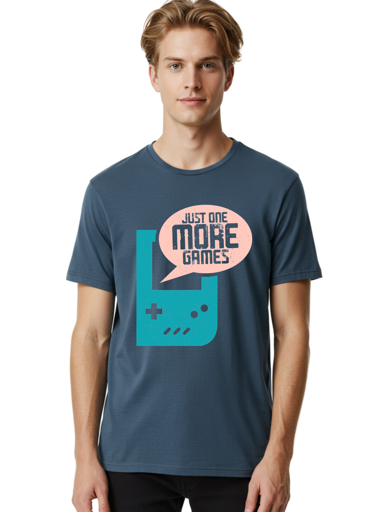 Just-One-More-Games Men'S Graphic Tee, 100% Cotton, Comfortable Casual Summer Wear, Machine Washable, Retro Gaming, Video Game Controller, Nostalgic Design, Just One More Games, Gaming Culture, Pixel Art, Retro Aesthetic, Gamer Quote, -  Aaa650