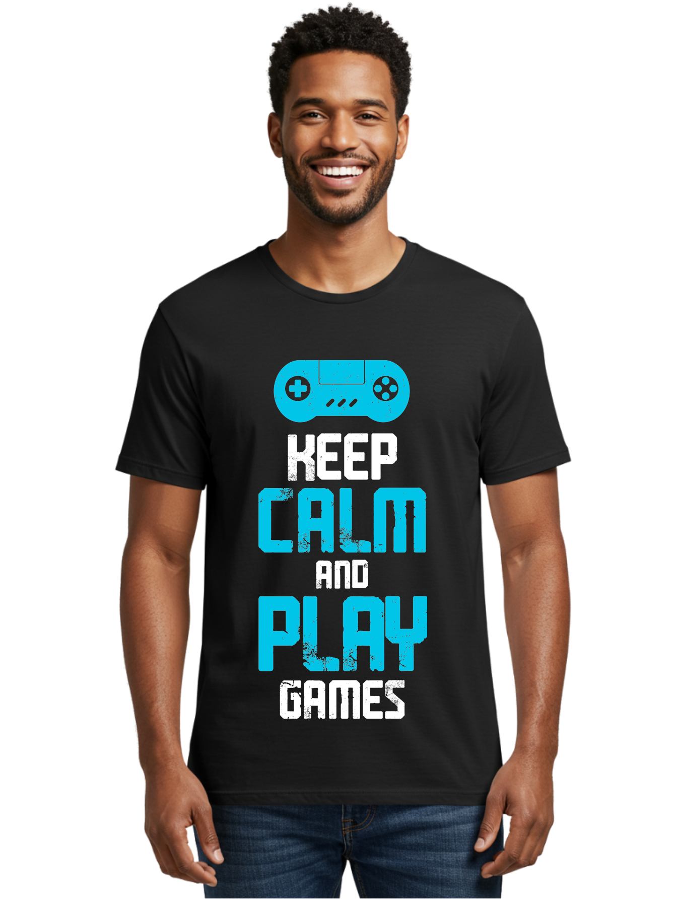 Keep-Calm-And-Play-Games Men'S Graphic Tee, 100% Cotton, Comfortable Casual Summer Wear, Machine Washable, Gaming Poster, Playful Design, Keep Calm Parody, Video Game Controller, Gamer Gift, Retro Gaming Style, Fun Typography, -  Aaa652