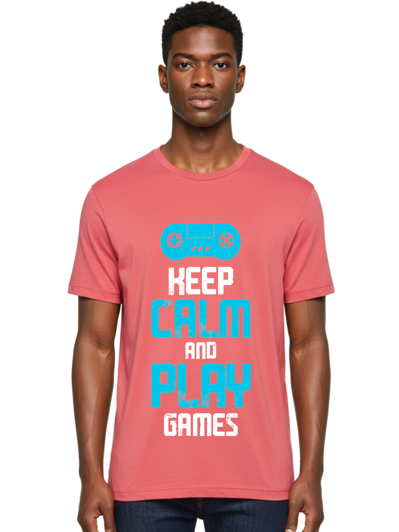 Keep-Calm-And-Play-Games Men'S Graphic Tee, 100% Cotton, Comfortable Casual Summer Wear, Machine Washable, Gaming Poster, Playful Design, Keep Calm Parody, Video Game Controller, Gamer Gift, Retro Gaming Style, Fun Typography, -  Aaa652