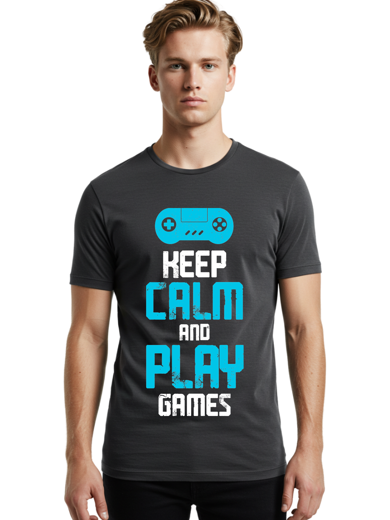 Keep-Calm-And-Play-Games Men'S Graphic Tee, 100% Cotton, Comfortable Casual Summer Wear, Machine Washable, Gaming Poster, Playful Design, Keep Calm Parody, Video Game Controller, Gamer Gift, Retro Gaming Style, Fun Typography, -  Aaa652