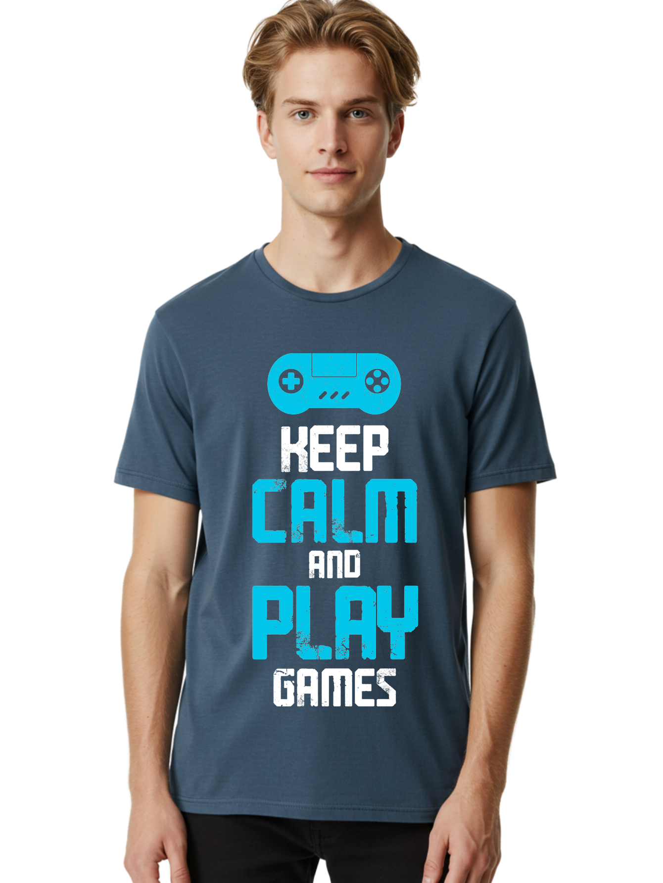 Keep-Calm-And-Play-Games Men'S Graphic Tee, 100% Cotton, Comfortable Casual Summer Wear, Machine Washable, Gaming Poster, Playful Design, Keep Calm Parody, Video Game Controller, Gamer Gift, Retro Gaming Style, Fun Typography, -  Aaa652