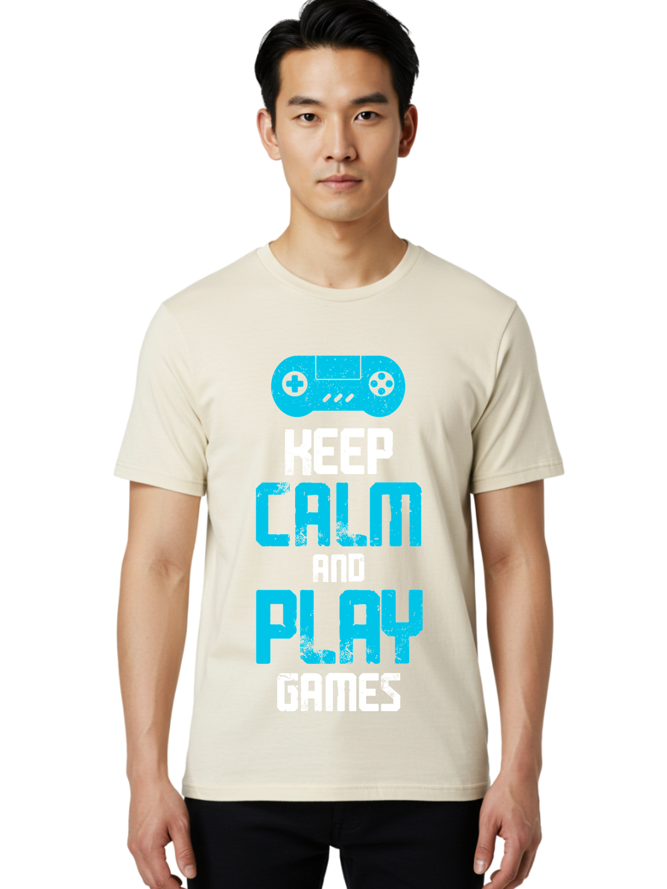 Keep-Calm-And-Play-Games Men'S Graphic Tee, 100% Cotton, Comfortable Casual Summer Wear, Machine Washable, Gaming Poster, Playful Design, Keep Calm Parody, Video Game Controller, Gamer Gift, Retro Gaming Style, Fun Typography, -  Aaa652