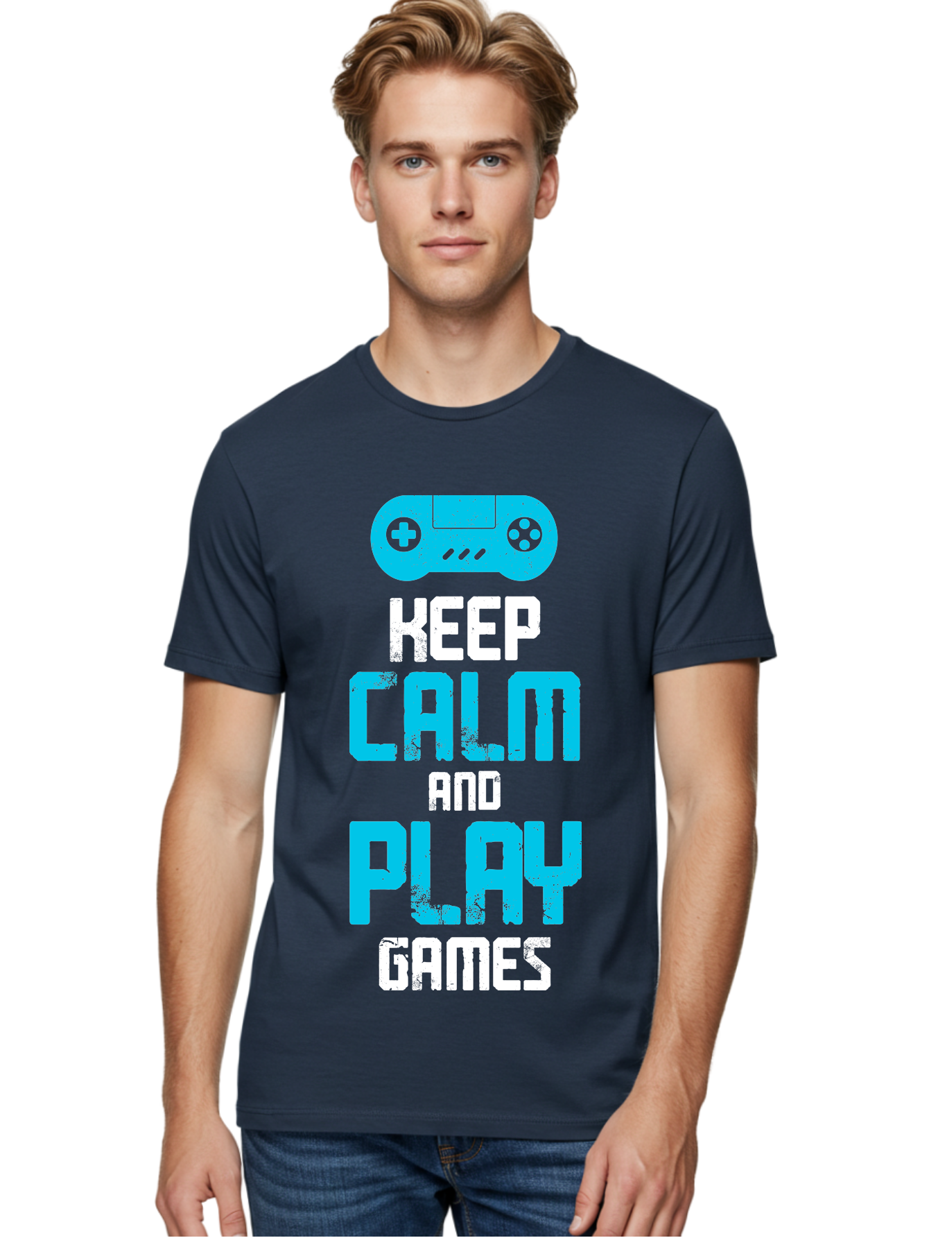 Keep-Calm-And-Play-Games Men'S Graphic Tee, 100% Cotton, Comfortable Casual Summer Wear, Machine Washable, Gaming Poster, Playful Design, Keep Calm Parody, Video Game Controller, Gamer Gift, Retro Gaming Style, Fun Typography, -  Aaa652