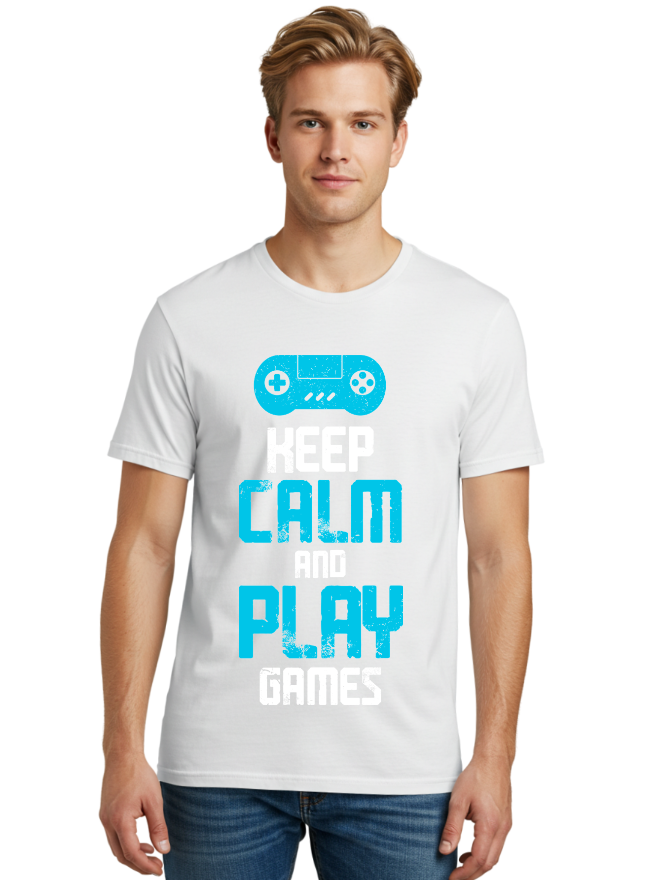 Keep-Calm-And-Play-Games Men'S Graphic Tee, 100% Cotton, Comfortable Casual Summer Wear, Machine Washable, Gaming Poster, Playful Design, Keep Calm Parody, Video Game Controller, Gamer Gift, Retro Gaming Style, Fun Typography, -  Aaa652