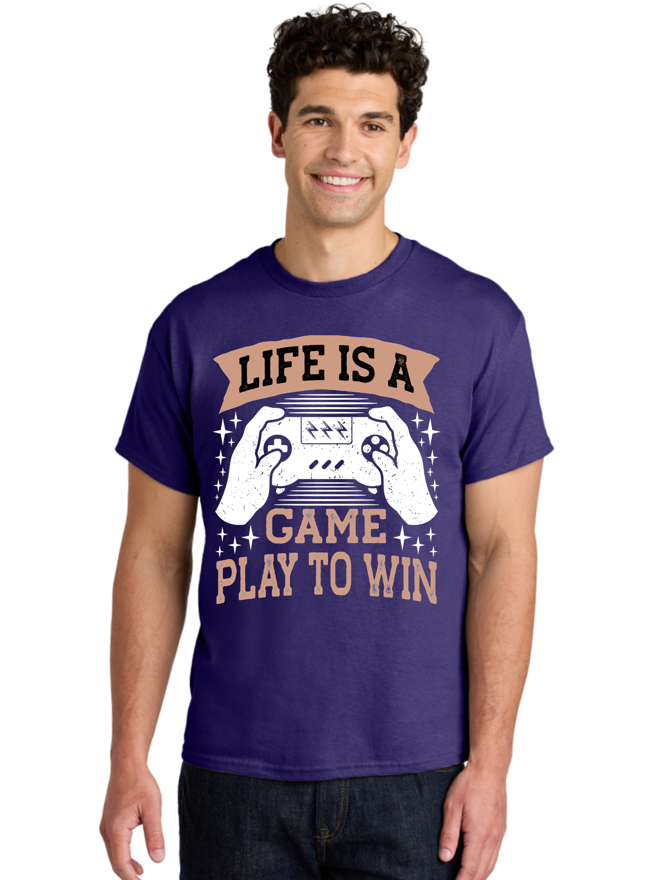 Life-Is-A-Game-Play-To-Win Men'S Graphic Tee, 100% Cotton, Comfortable Casual Summer Wear, Machine Washable, Gaming Inspiration, Game Controller, Motivational Quote, Life Is A Game, Play To Win, Video Game Culture, Gamer Motivation, -  Aaa654