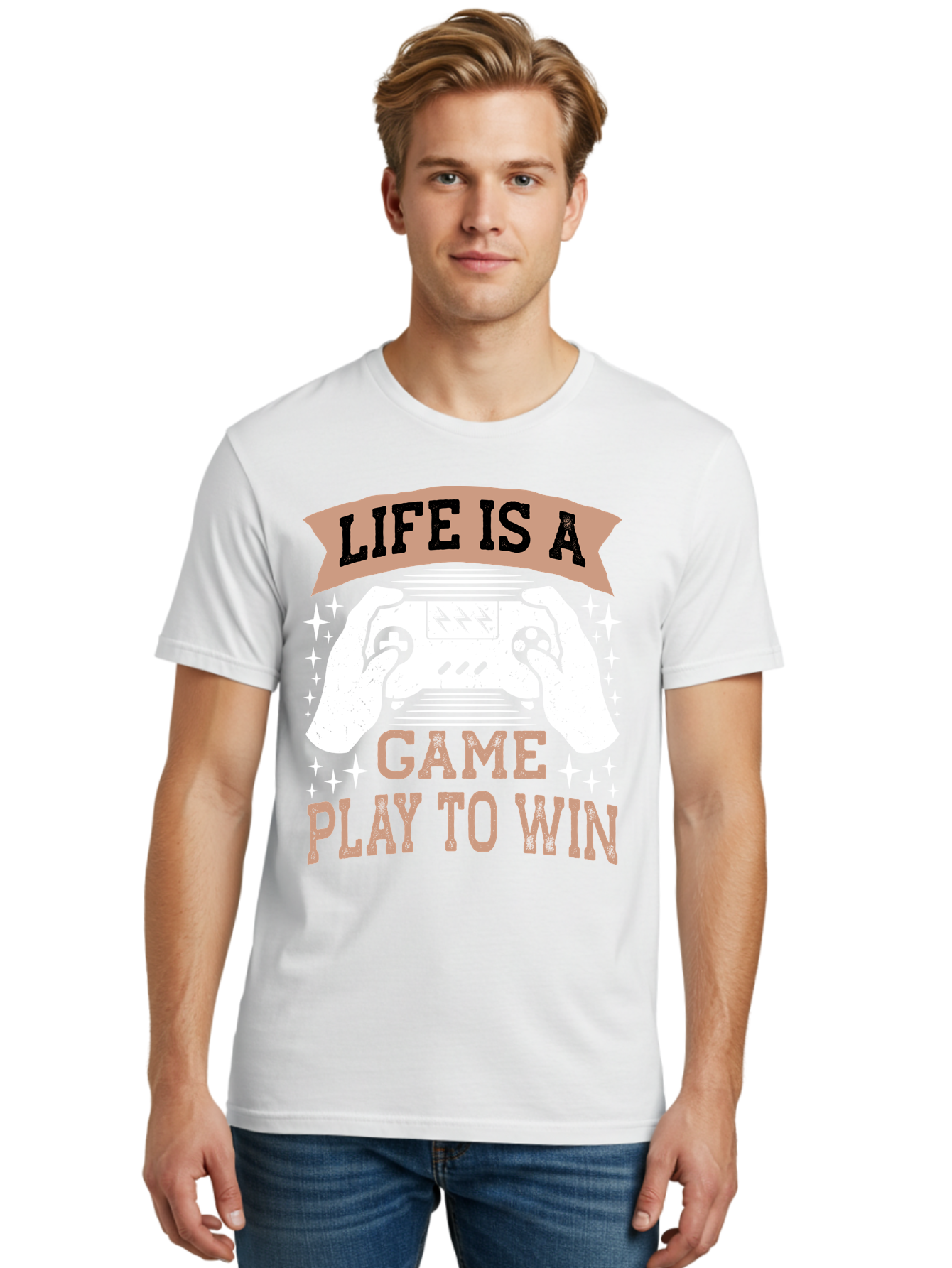 Life-Is-A-Game-Play-To-Win Men'S Graphic Tee, 100% Cotton, Comfortable Casual Summer Wear, Machine Washable, Gaming Inspiration, Game Controller, Motivational Quote, Life Is A Game, Play To Win, Video Game Culture, Gamer Motivation, -  Aaa654