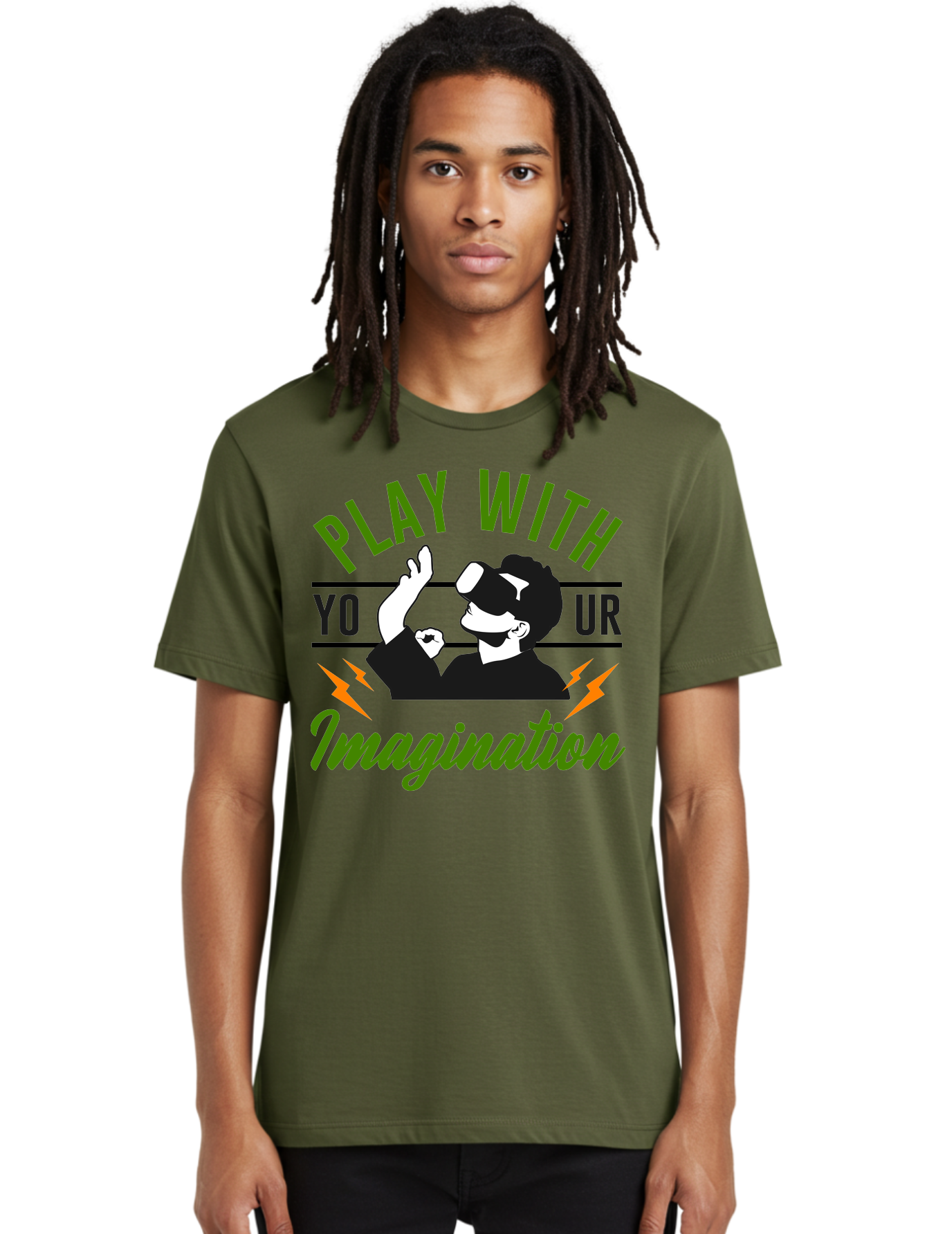 Play-With-Your-Imagination Men'S Graphic Tee, 100% Cotton, Comfortable Casual Summer Wear, Machine Washable, Virtual Reality Experience, Gaming Technology, Futuristic Entertainment, Immersive World, Creative Freedom, Innovative Design, -  Aaa656