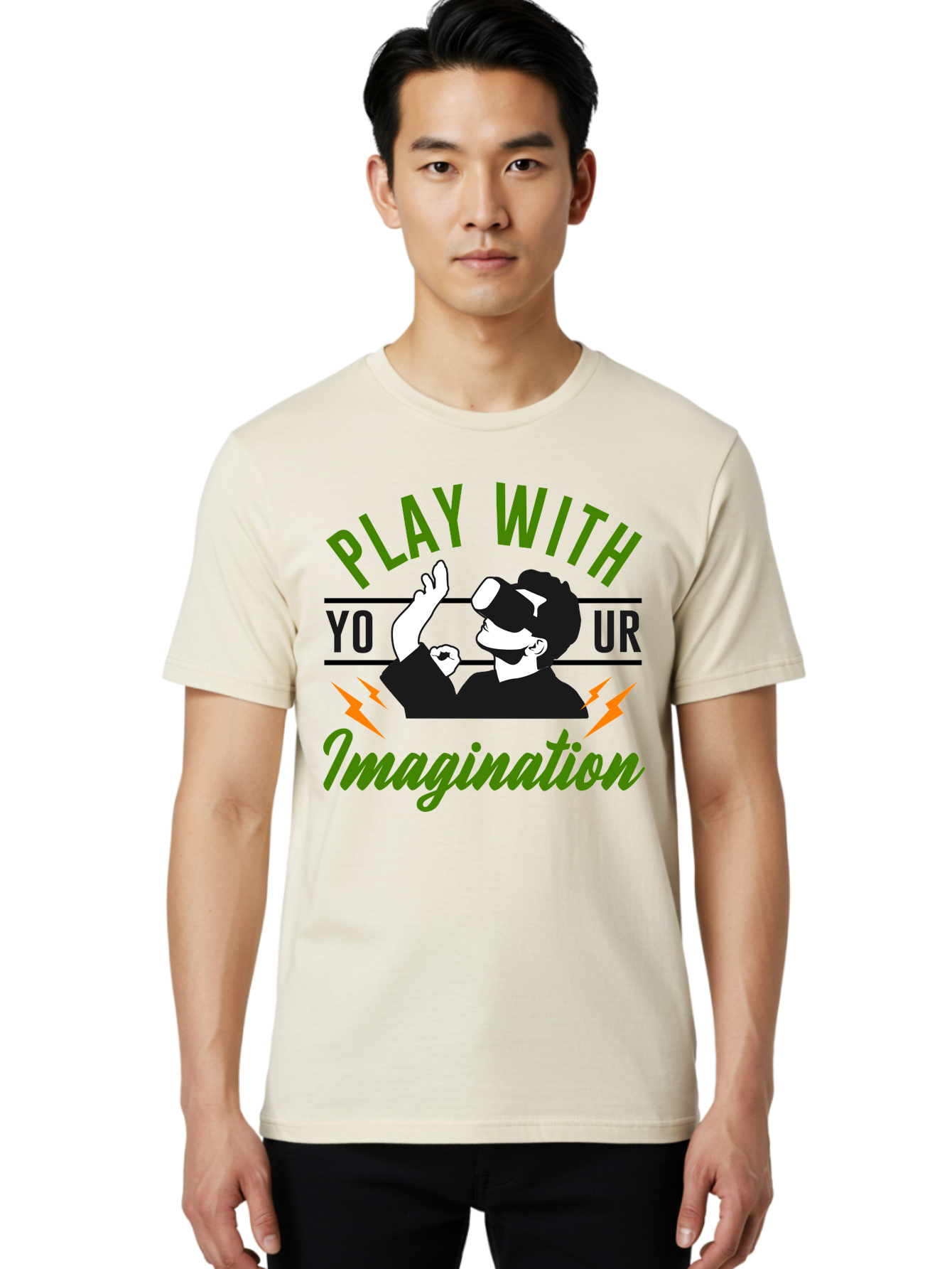 Play-With-Your-Imagination Men'S Graphic Tee, 100% Cotton, Comfortable Casual Summer Wear, Machine Washable, Virtual Reality Experience, Gaming Technology, Futuristic Entertainment, Immersive World, Creative Freedom, Innovative Design, -  Aaa656