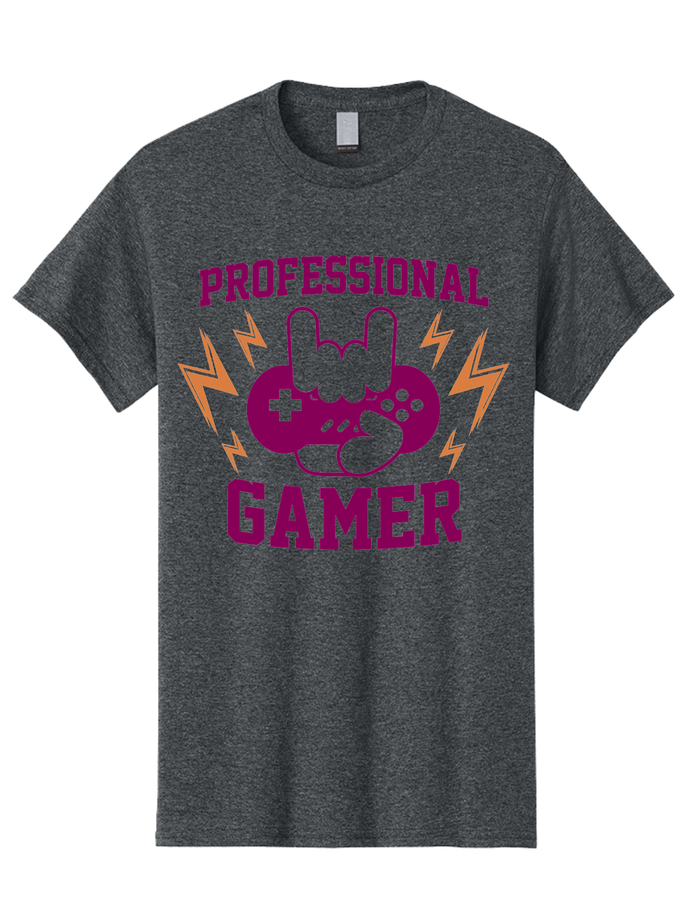 Professional-Gamer Men'S Graphic Tee, 100% Cotton, Comfortable Casual Summer Wear, Machine Washable, Professional Gamer, Gaming Logo, Video Game Controller, Rock On Hand Sign, Esports Branding, Gaming Culture, Purple And Green Graphics, -  Aaa658