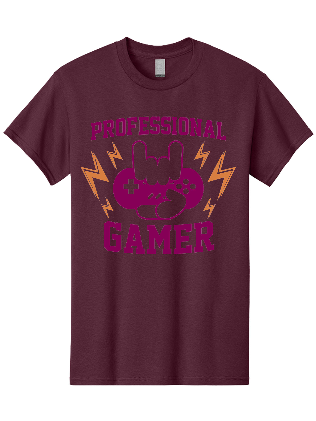 Professional-Gamer Men'S Graphic Tee, 100% Cotton, Comfortable Casual Summer Wear, Machine Washable, Professional Gamer, Gaming Logo, Video Game Controller, Rock On Hand Sign, Esports Branding, Gaming Culture, Purple And Green Graphics, -  Aaa658