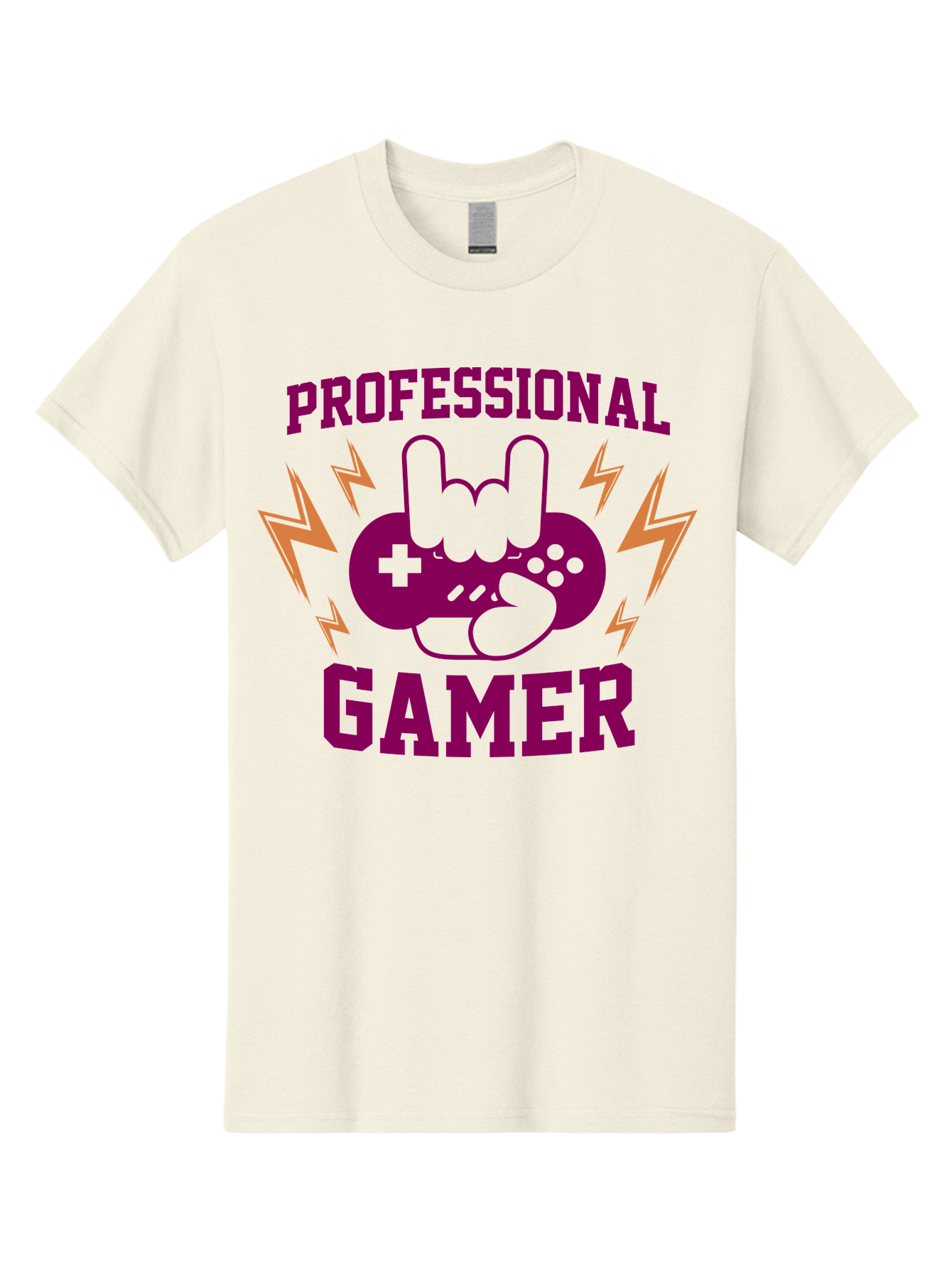 Professional-Gamer Men'S Graphic Tee, 100% Cotton, Comfortable Casual Summer Wear, Machine Washable, Professional Gamer, Gaming Logo, Video Game Controller, Rock On Hand Sign, Esports Branding, Gaming Culture, Purple And Green Graphics, -  Aaa658