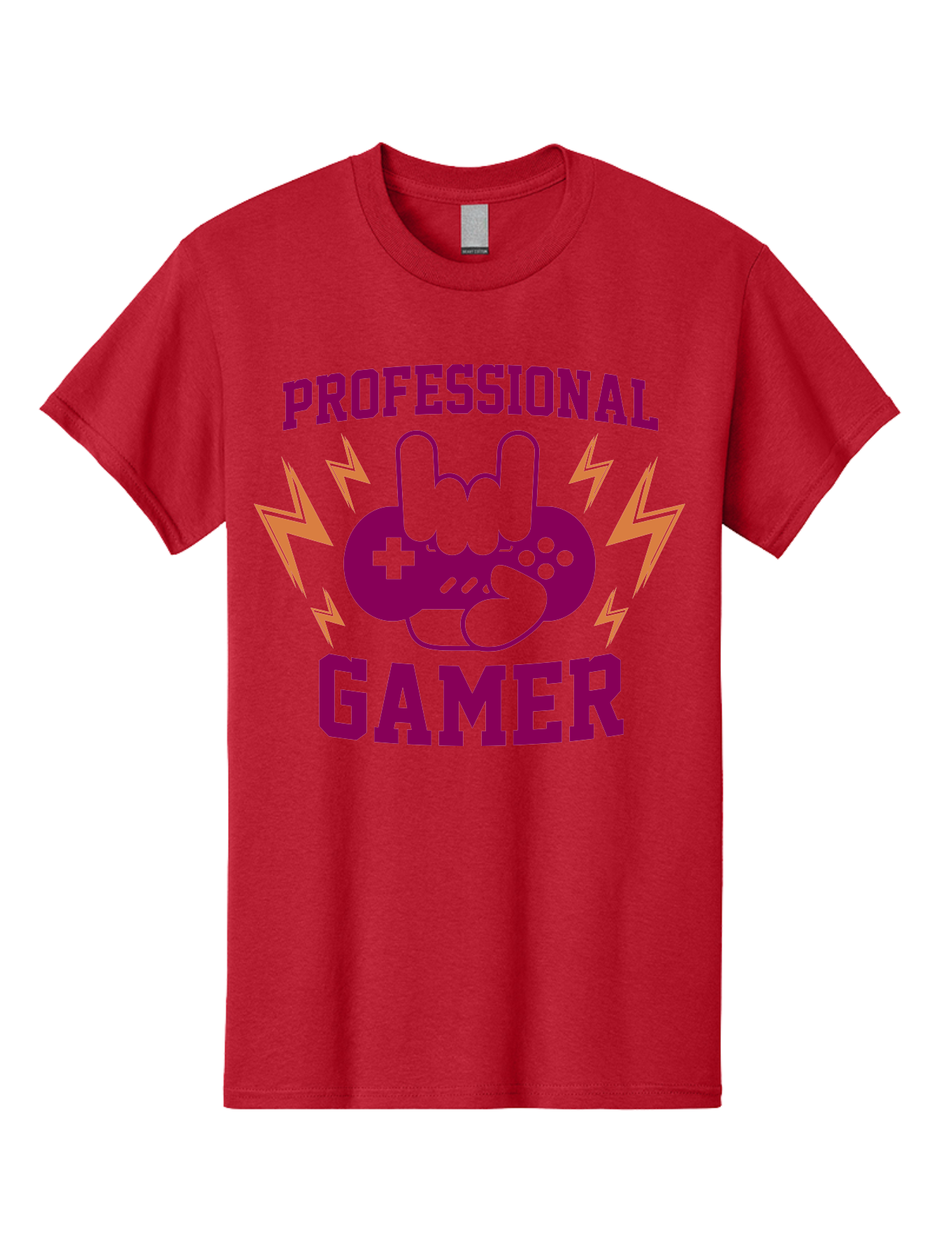 Professional-Gamer Men'S Graphic Tee, 100% Cotton, Comfortable Casual Summer Wear, Machine Washable, Professional Gamer, Gaming Logo, Video Game Controller, Rock On Hand Sign, Esports Branding, Gaming Culture, Purple And Green Graphics, -  Aaa658