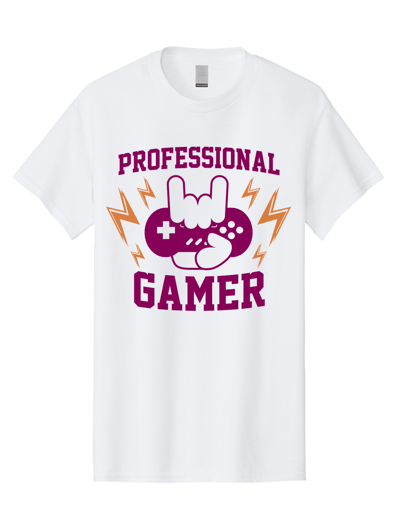 Professional-Gamer Men'S Graphic Tee, 100% Cotton, Comfortable Casual Summer Wear, Machine Washable, Professional Gamer, Gaming Logo, Video Game Controller, Rock On Hand Sign, Esports Branding, Gaming Culture, Purple And Green Graphics, -  Aaa658