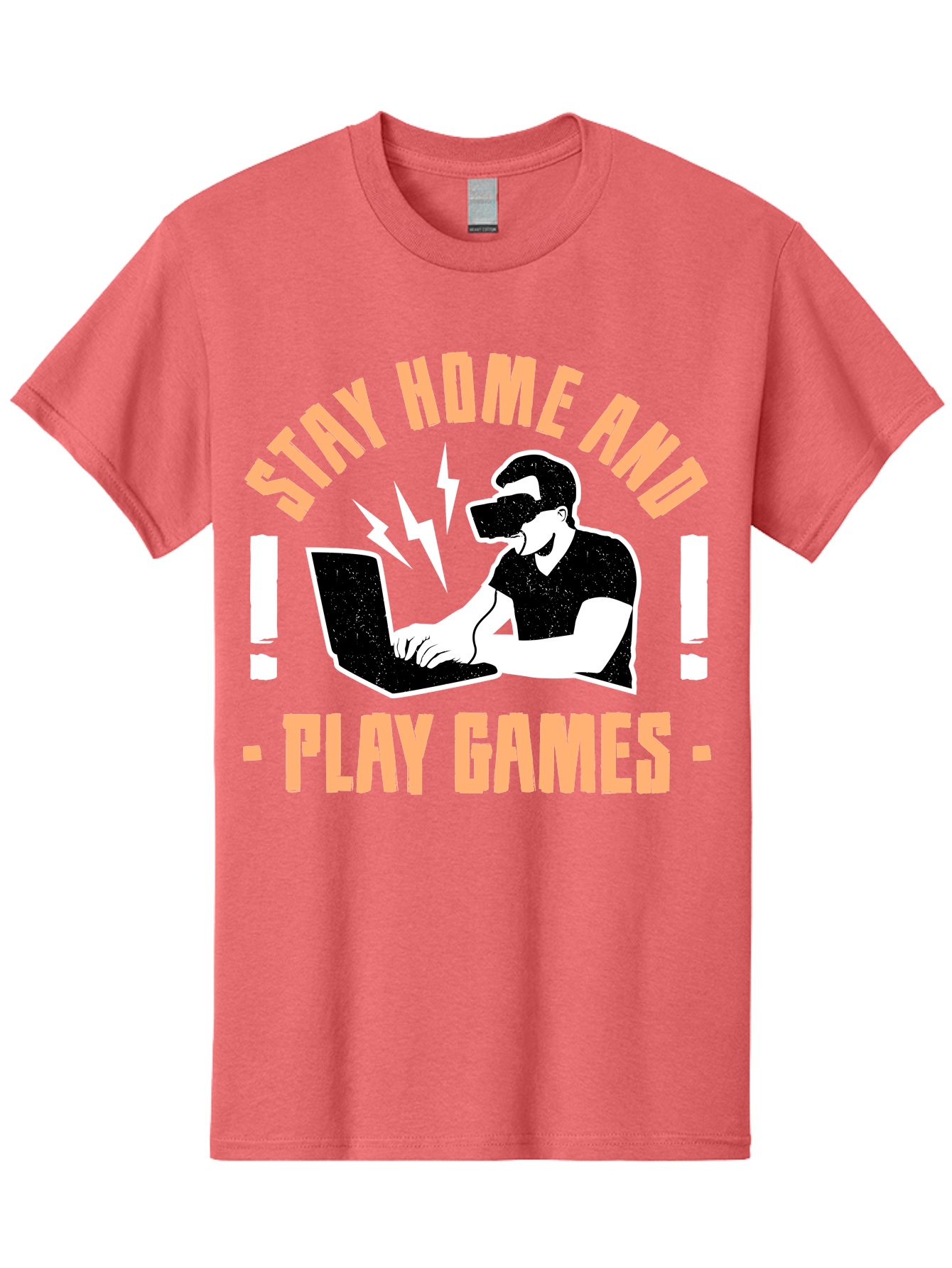 Stay-Home-And-Play-Games Men'S Graphic Tee, 100% Cotton, Comfortable Casual Summer Wear, Machine Washable, Gamer Playing Games On Laptop, Virtual Reality Gaming, Online Gaming, Stay Home Message, Gaming Promotion, Vr Headset -  Aaa661