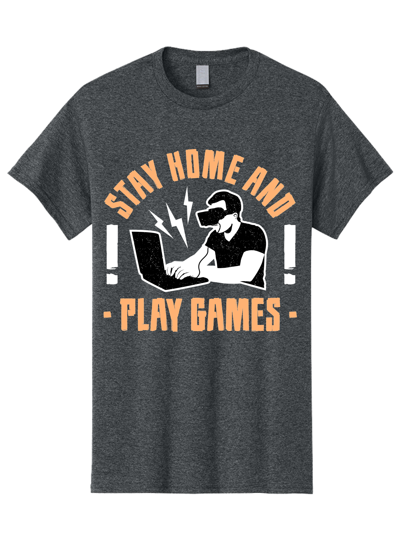 Stay-Home-And-Play-Games Men'S Graphic Tee, 100% Cotton, Comfortable Casual Summer Wear, Machine Washable, Gamer Playing Games On Laptop, Virtual Reality Gaming, Online Gaming, Stay Home Message, Gaming Promotion, Vr Headset -  Aaa661