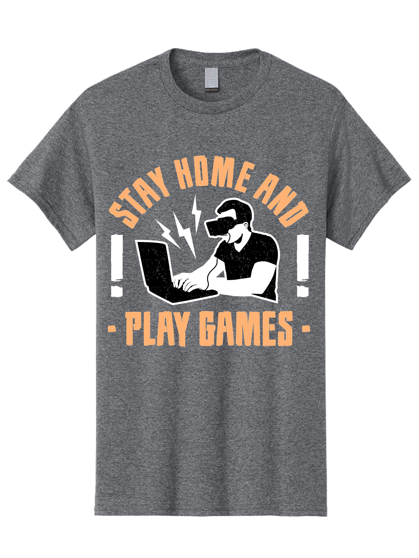 Stay-Home-And-Play-Games Men'S Graphic Tee, 100% Cotton, Comfortable Casual Summer Wear, Machine Washable, Gamer Playing Games On Laptop, Virtual Reality Gaming, Online Gaming, Stay Home Message, Gaming Promotion, Vr Headset -  Aaa661