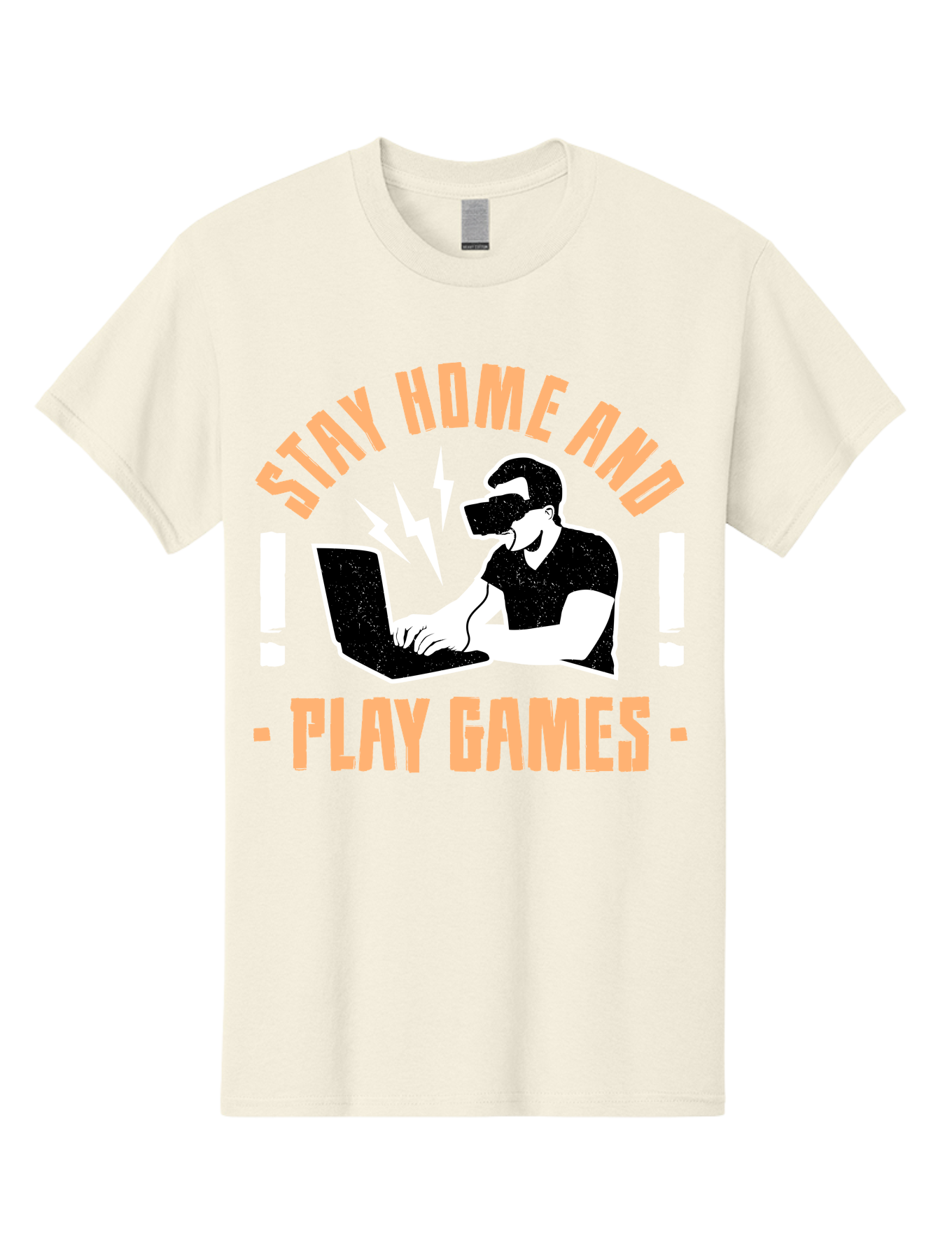 Stay-Home-And-Play-Games Men'S Graphic Tee, 100% Cotton, Comfortable Casual Summer Wear, Machine Washable, Gamer Playing Games On Laptop, Virtual Reality Gaming, Online Gaming, Stay Home Message, Gaming Promotion, Vr Headset -  Aaa661