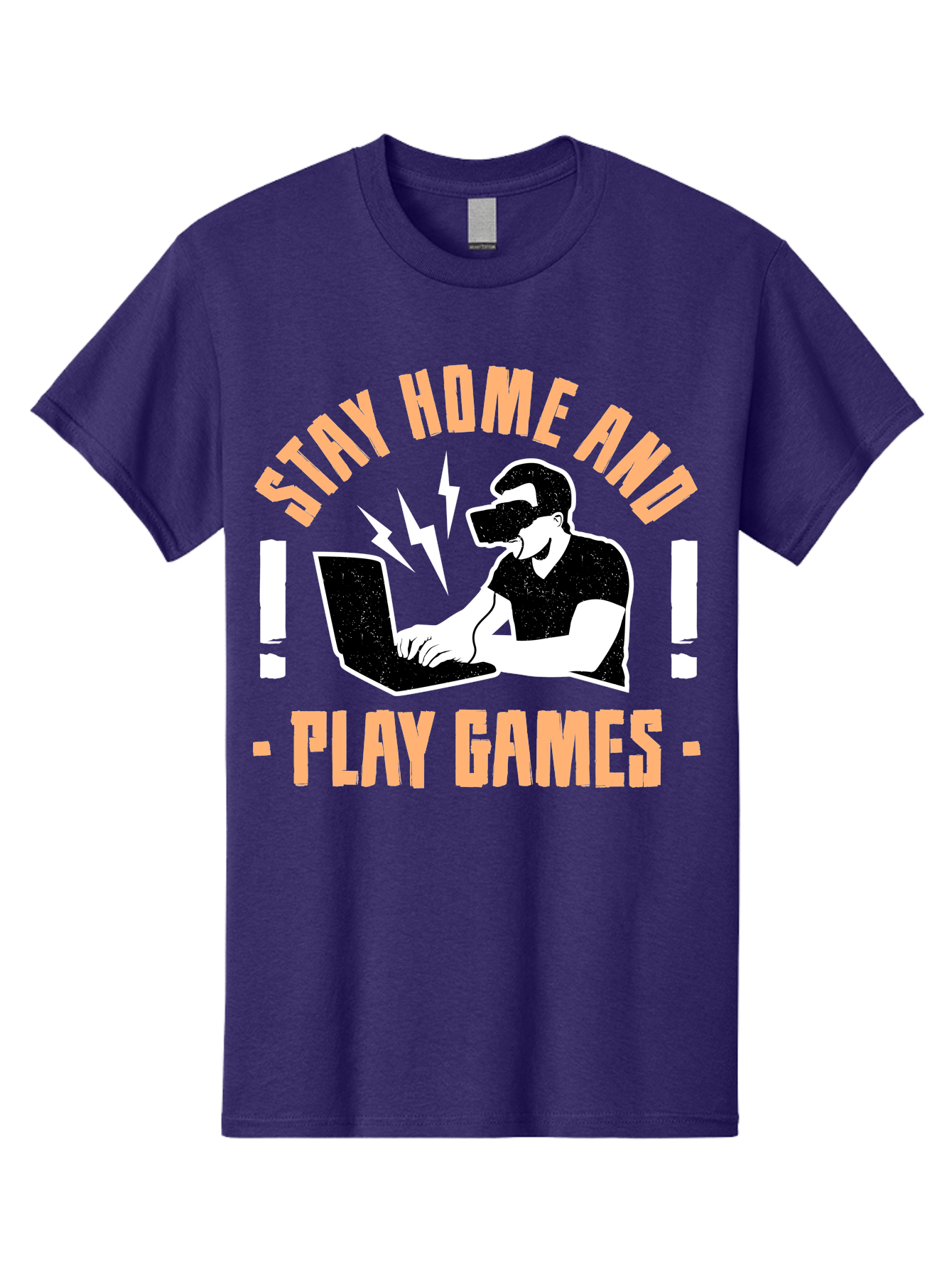 Stay-Home-And-Play-Games Men'S Graphic Tee, 100% Cotton, Comfortable Casual Summer Wear, Machine Washable, Gamer Playing Games On Laptop, Virtual Reality Gaming, Online Gaming, Stay Home Message, Gaming Promotion, Vr Headset -  Aaa661