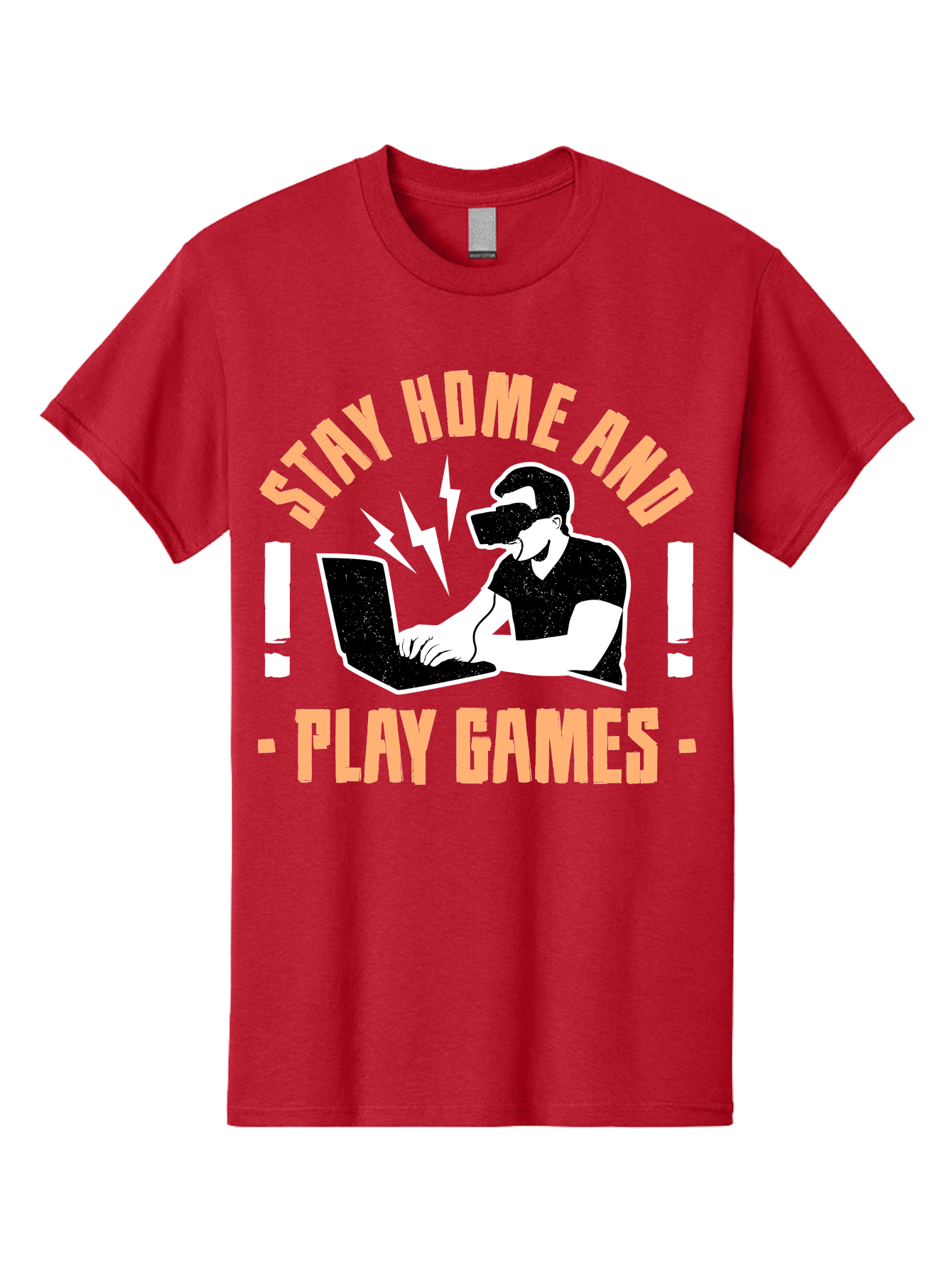 Stay-Home-And-Play-Games Men'S Graphic Tee, 100% Cotton, Comfortable Casual Summer Wear, Machine Washable, Gamer Playing Games On Laptop, Virtual Reality Gaming, Online Gaming, Stay Home Message, Gaming Promotion, Vr Headset -  Aaa661