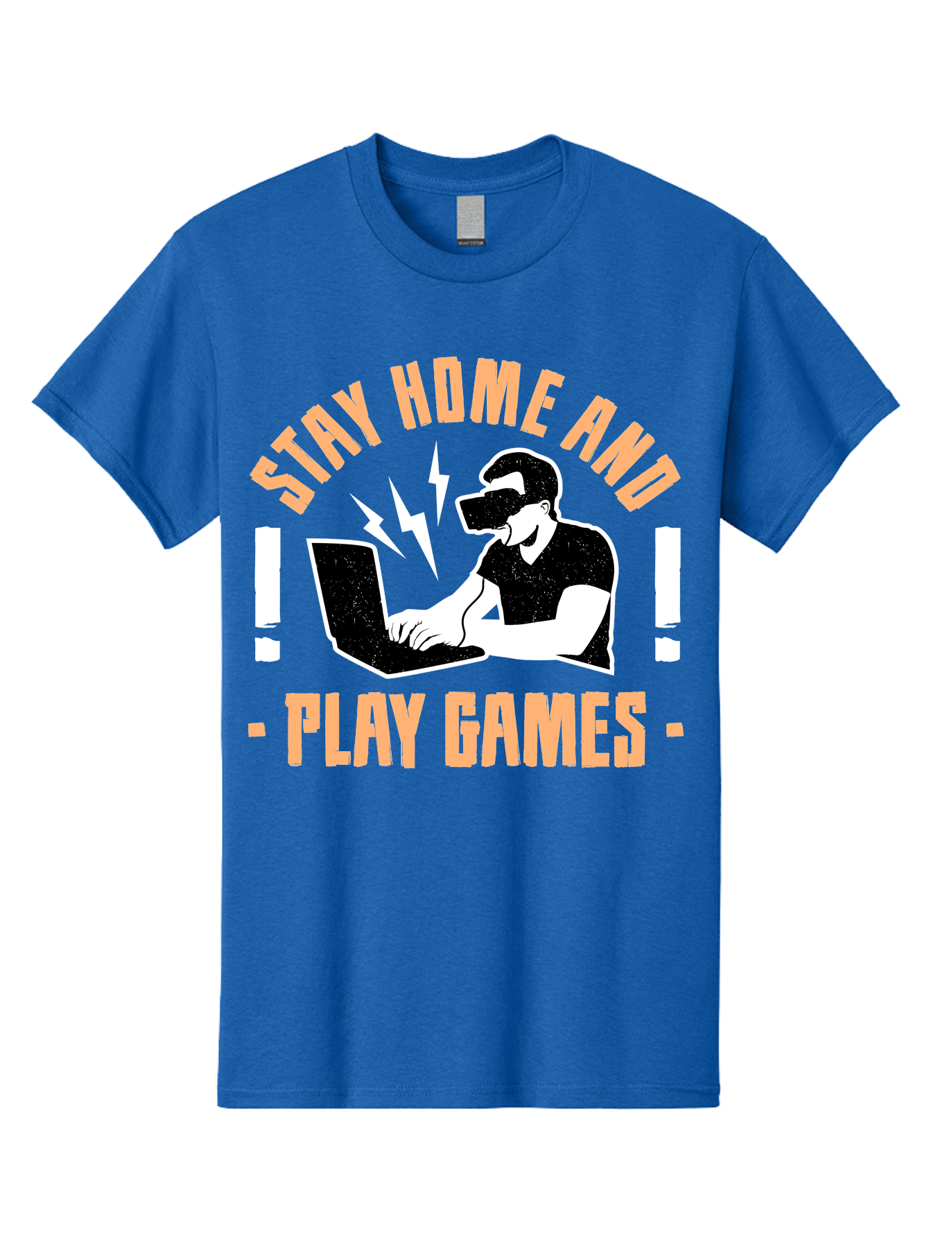 Stay-Home-And-Play-Games Men'S Graphic Tee, 100% Cotton, Comfortable Casual Summer Wear, Machine Washable, Gamer Playing Games On Laptop, Virtual Reality Gaming, Online Gaming, Stay Home Message, Gaming Promotion, Vr Headset -  Aaa661