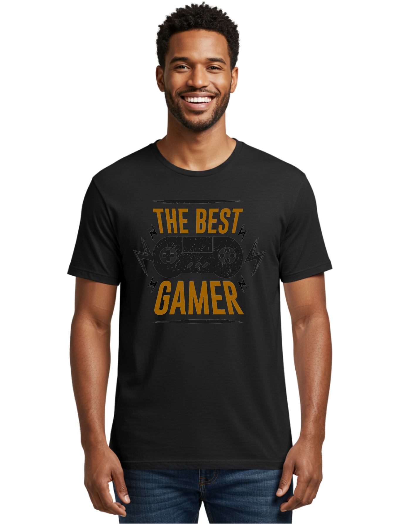 The-Best-Gamer Men'S Graphic Tee, 100% Cotton, Comfortable Casual Summer Wear, Machine Washable, Gaming Controller, Video Games, Gamer Culture, Retro Gaming, Gaming Graphics, Bold Typography, Lightning Bolts -  Aaa662