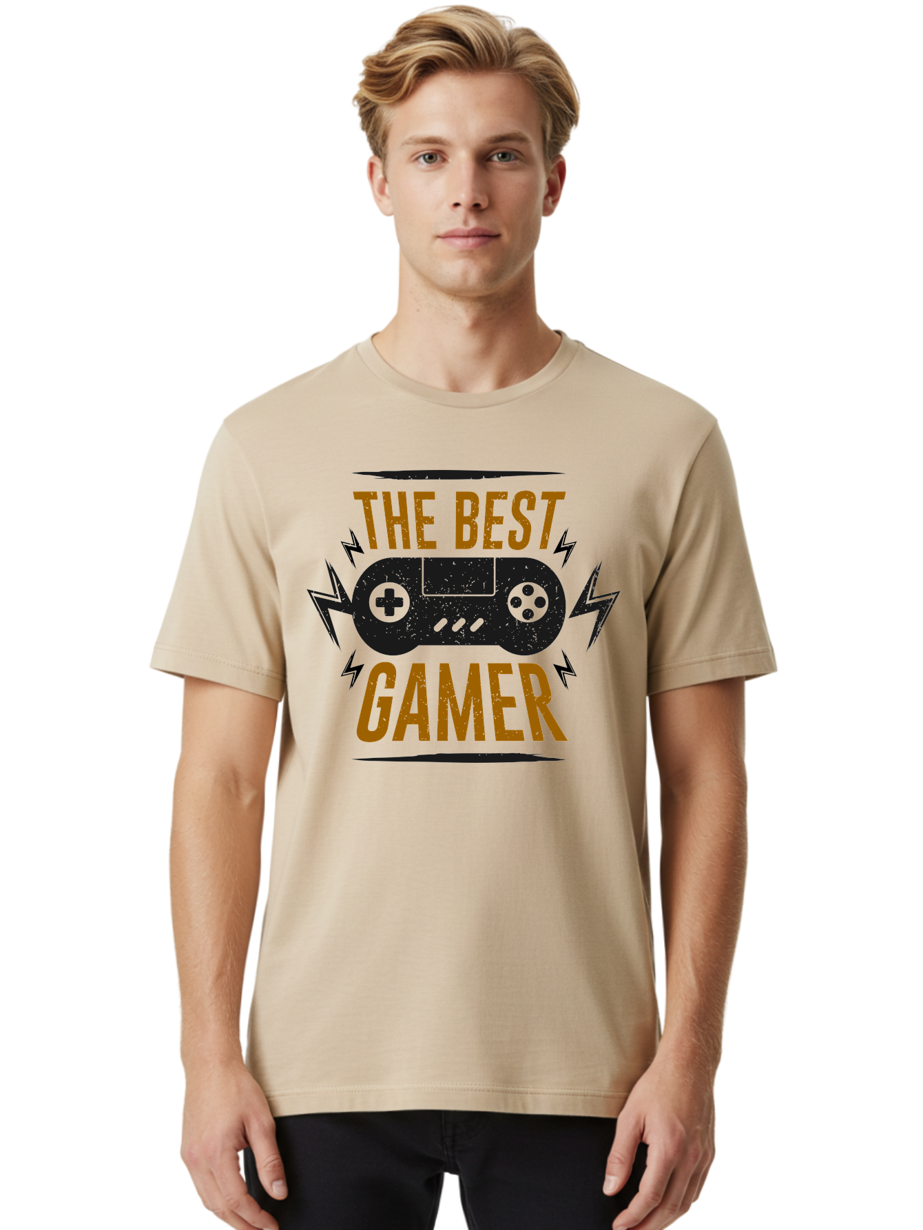 The-Best-Gamer Men'S Graphic Tee, 100% Cotton, Comfortable Casual Summer Wear, Machine Washable, Gaming Controller, Video Games, Gamer Culture, Retro Gaming, Gaming Graphics, Bold Typography, Lightning Bolts -  Aaa662