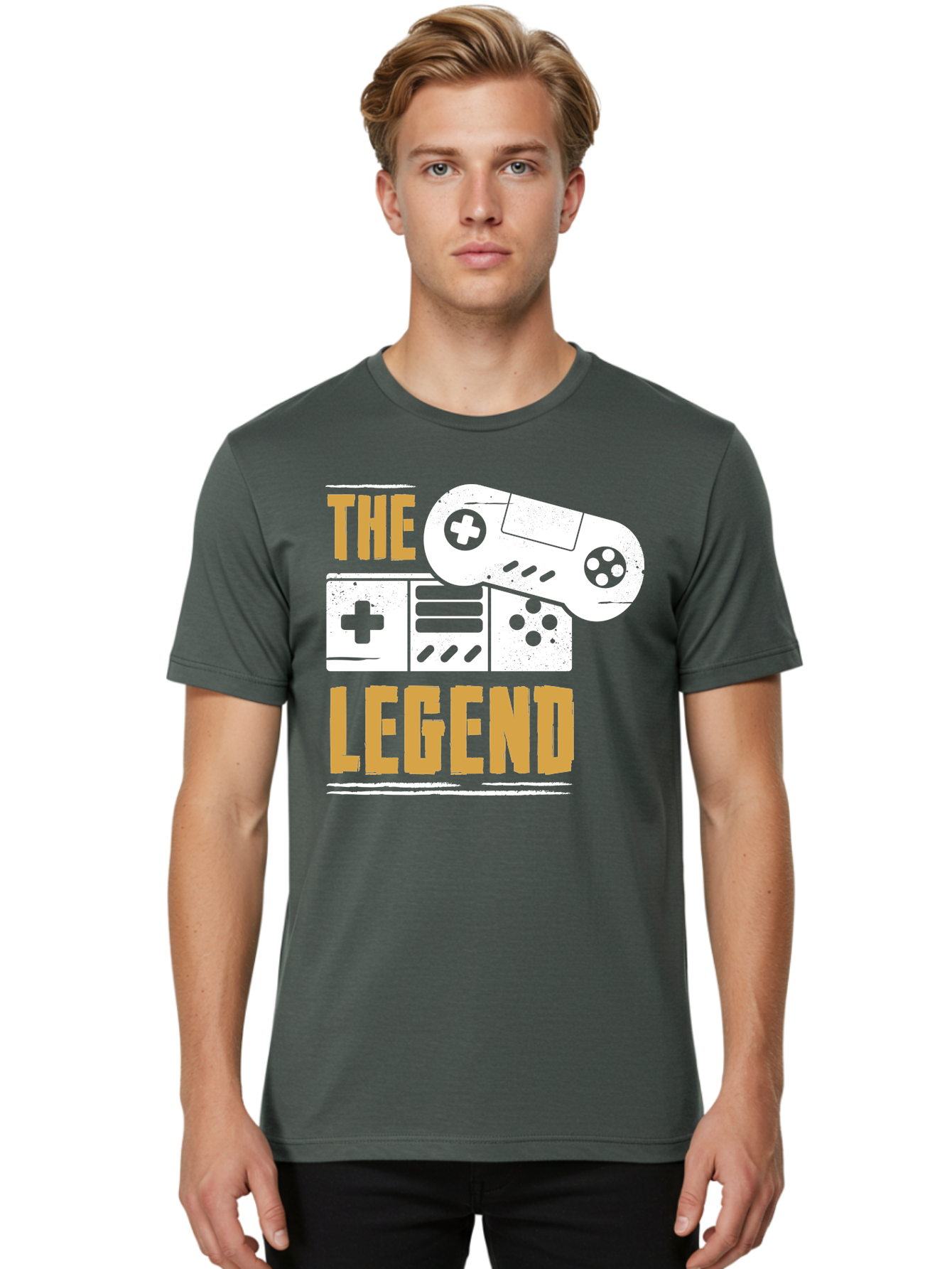 The-Legend Men'S Graphic Tee, 100% Cotton, Comfortable Casual Summer Wear, Machine Washable, Vintage Game Controller, Retro Gaming, Nostalgic Feel, Classic Video Games, Gaming Culture, Retro Tech, Pixel Art, Gaming Nostalgia -  Aaa664