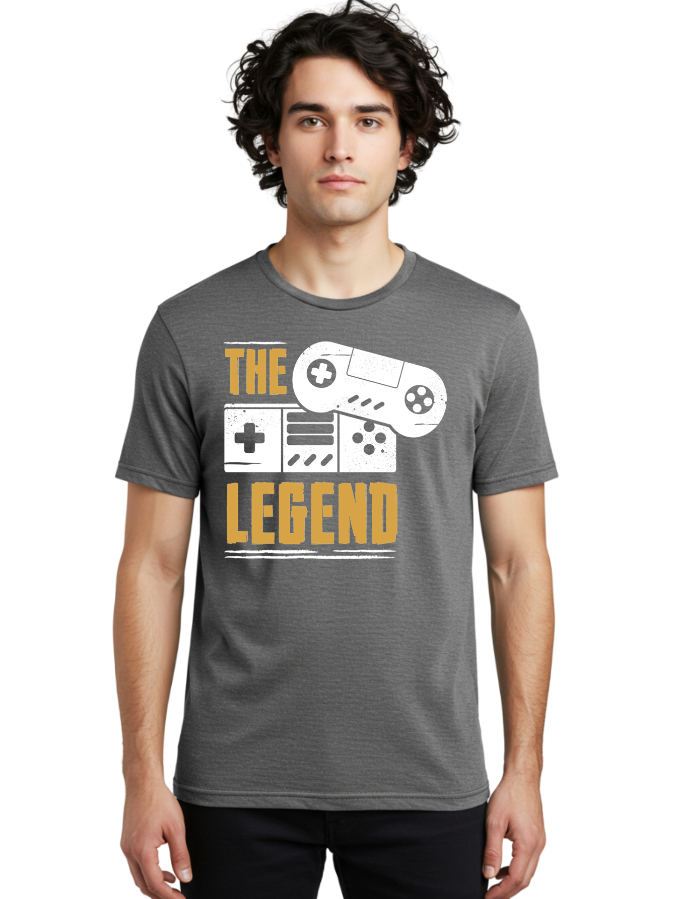 The-Legend Men'S Graphic Tee, 100% Cotton, Comfortable Casual Summer Wear, Machine Washable, Vintage Game Controller, Retro Gaming, Nostalgic Feel, Classic Video Games, Gaming Culture, Retro Tech, Pixel Art, Gaming Nostalgia -  Aaa664