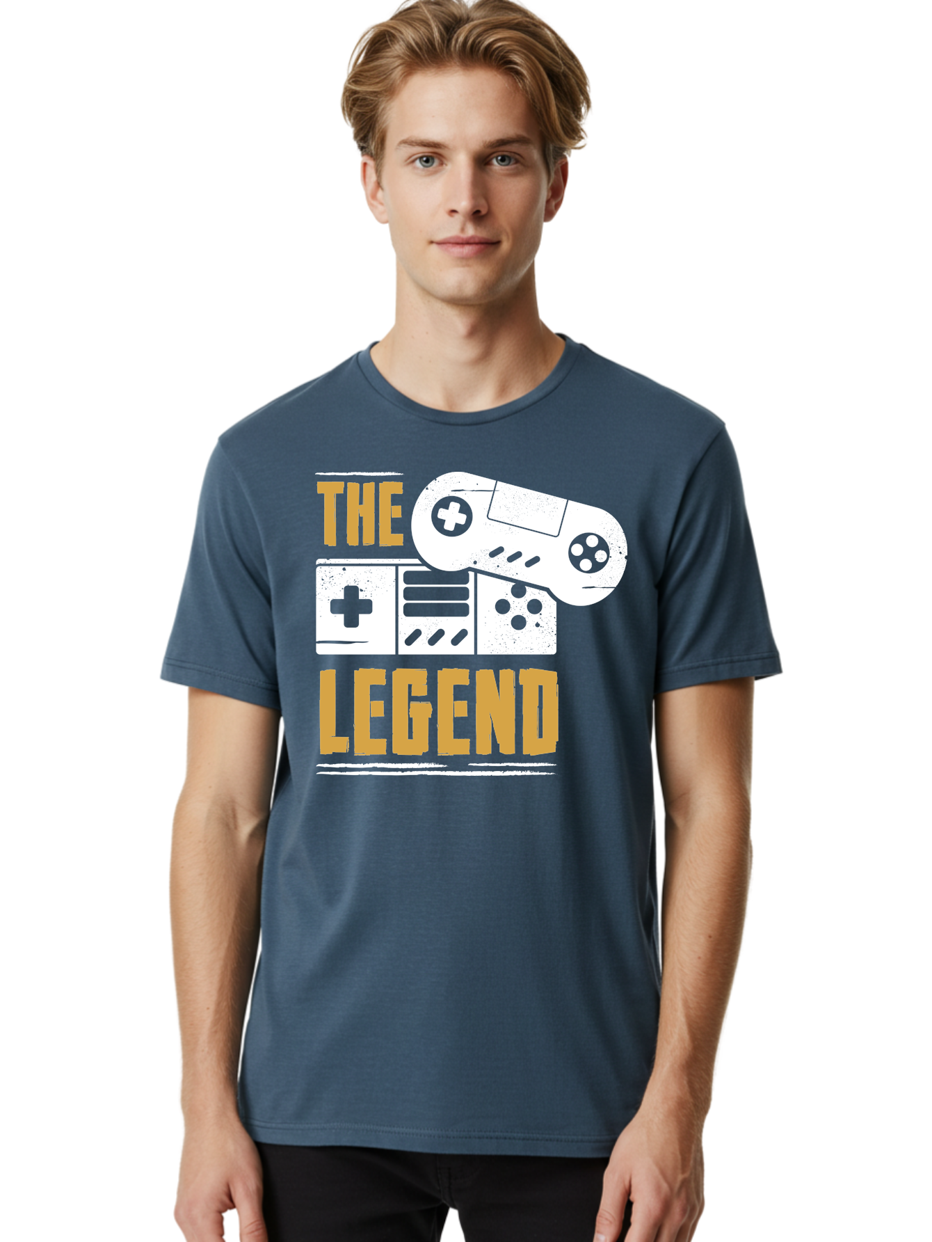 The-Legend Men'S Graphic Tee, 100% Cotton, Comfortable Casual Summer Wear, Machine Washable, Vintage Game Controller, Retro Gaming, Nostalgic Feel, Classic Video Games, Gaming Culture, Retro Tech, Pixel Art, Gaming Nostalgia -  Aaa664