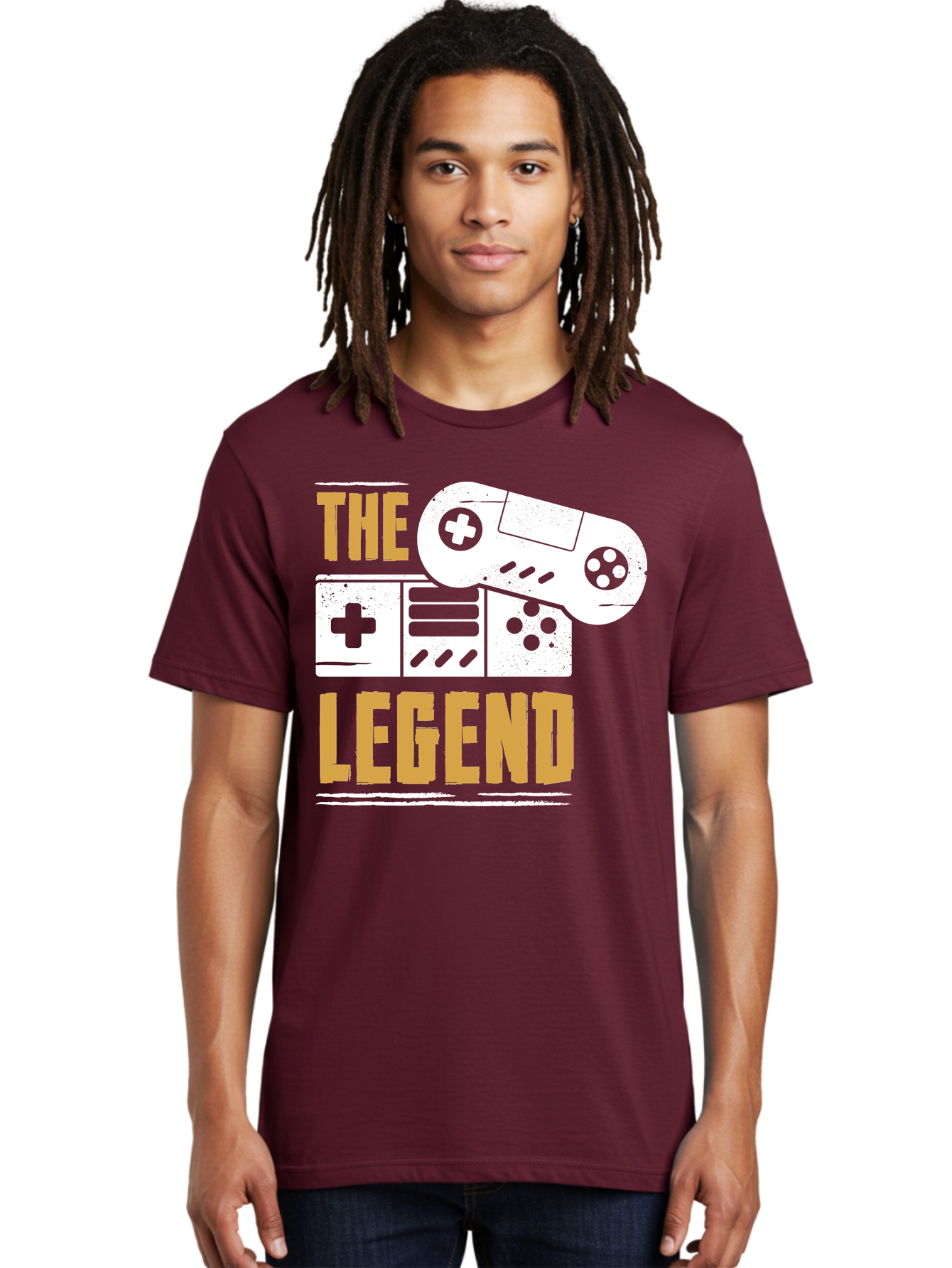 The-Legend Men'S Graphic Tee, 100% Cotton, Comfortable Casual Summer Wear, Machine Washable, Vintage Game Controller, Retro Gaming, Nostalgic Feel, Classic Video Games, Gaming Culture, Retro Tech, Pixel Art, Gaming Nostalgia -  Aaa664