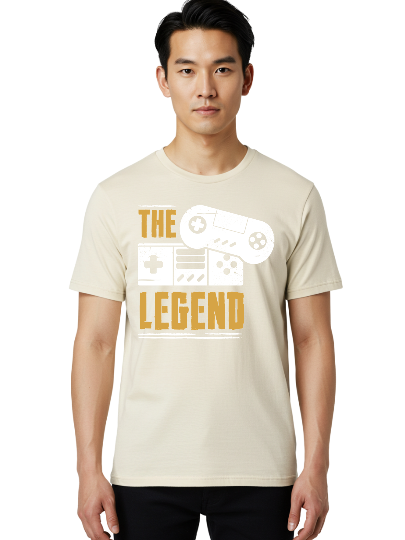 The-Legend Men'S Graphic Tee, 100% Cotton, Comfortable Casual Summer Wear, Machine Washable, Vintage Game Controller, Retro Gaming, Nostalgic Feel, Classic Video Games, Gaming Culture, Retro Tech, Pixel Art, Gaming Nostalgia -  Aaa664