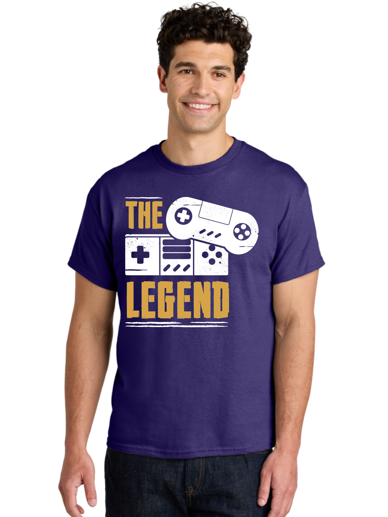 The-Legend Men'S Graphic Tee, 100% Cotton, Comfortable Casual Summer Wear, Machine Washable, Vintage Game Controller, Retro Gaming, Nostalgic Feel, Classic Video Games, Gaming Culture, Retro Tech, Pixel Art, Gaming Nostalgia -  Aaa664