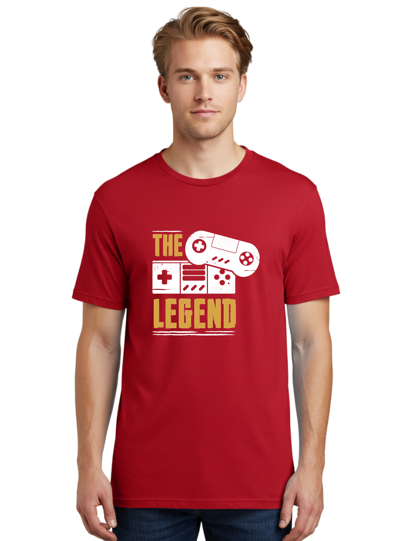 The-Legend Men'S Graphic Tee, 100% Cotton, Comfortable Casual Summer Wear, Machine Washable, Vintage Game Controller, Retro Gaming, Nostalgic Feel, Classic Video Games, Gaming Culture, Retro Tech, Pixel Art, Gaming Nostalgia -  Aaa664