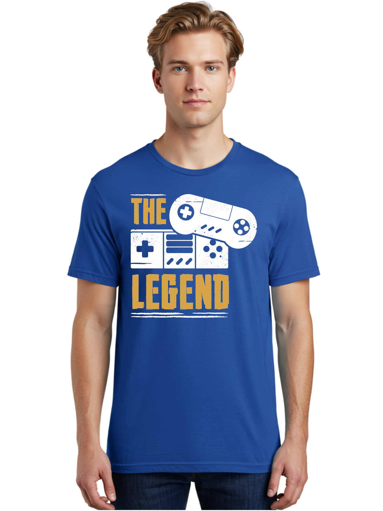 The-Legend Men'S Graphic Tee, 100% Cotton, Comfortable Casual Summer Wear, Machine Washable, Vintage Game Controller, Retro Gaming, Nostalgic Feel, Classic Video Games, Gaming Culture, Retro Tech, Pixel Art, Gaming Nostalgia -  Aaa664
