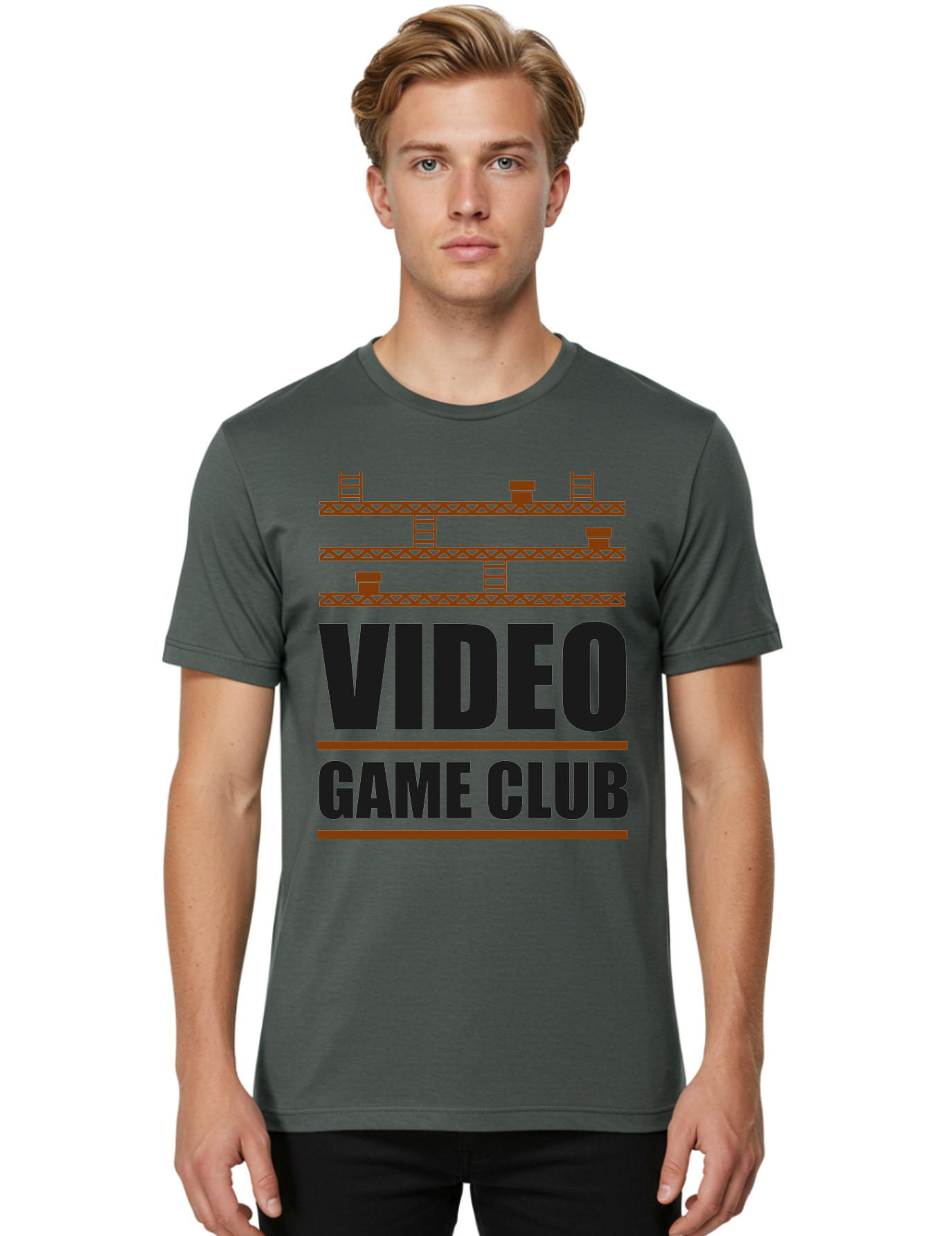 Video-Game-Club Men'S Graphic Tee, 100% Cotton, Comfortable Casual Summer Wear, Machine Washable, Video Game Club, Gaming Community, Retro Gaming, Pixel Art, Ladders, Platforms, Online Gaming Group, Gaming Culture -  Aaa665