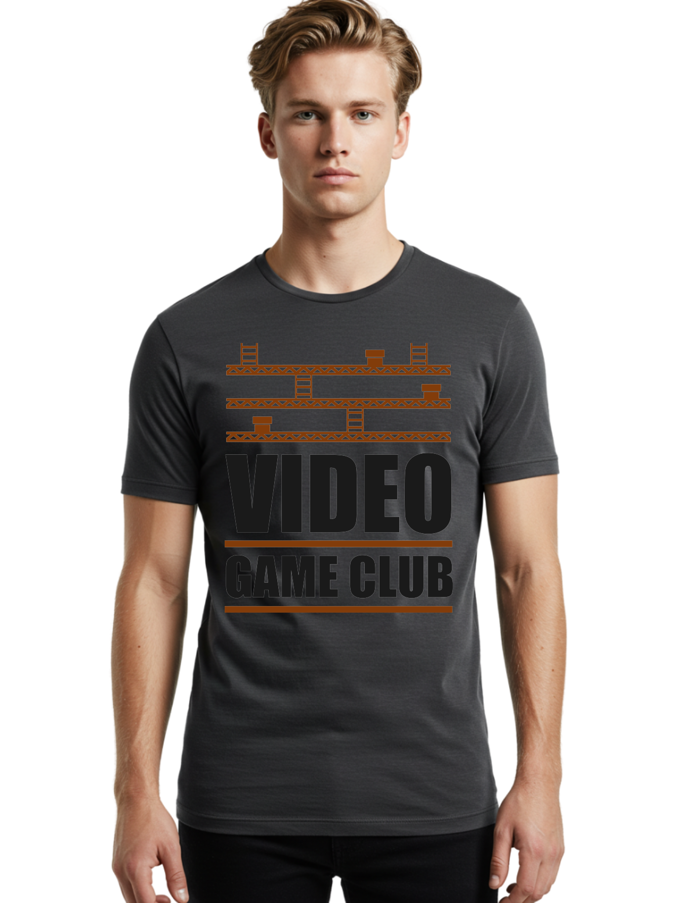 Video-Game-Club Men'S Graphic Tee, 100% Cotton, Comfortable Casual Summer Wear, Machine Washable, Video Game Club, Gaming Community, Retro Gaming, Pixel Art, Ladders, Platforms, Online Gaming Group, Gaming Culture -  Aaa665