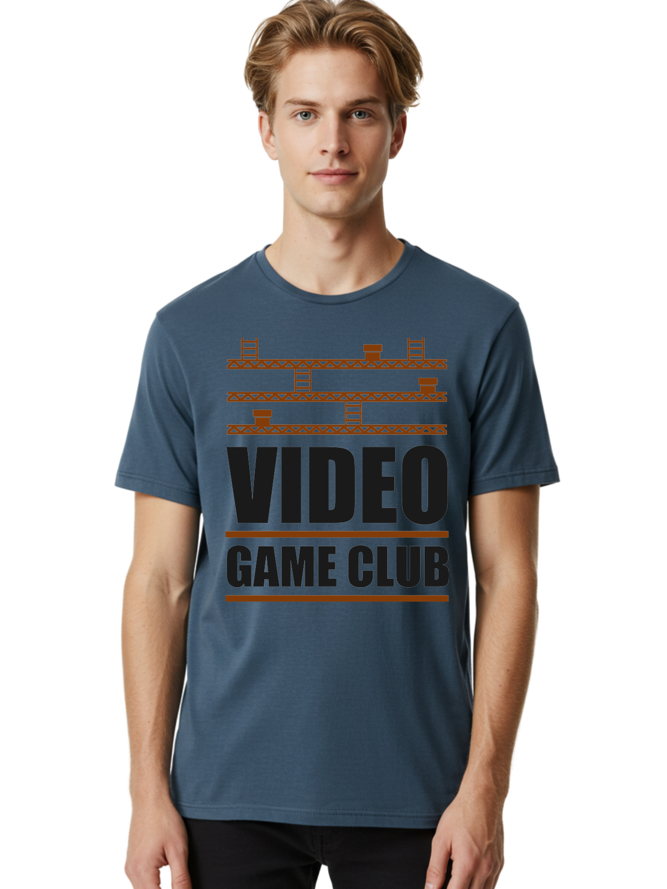 Video-Game-Club Men'S Graphic Tee, 100% Cotton, Comfortable Casual Summer Wear, Machine Washable, Video Game Club, Gaming Community, Retro Gaming, Pixel Art, Ladders, Platforms, Online Gaming Group, Gaming Culture -  Aaa665