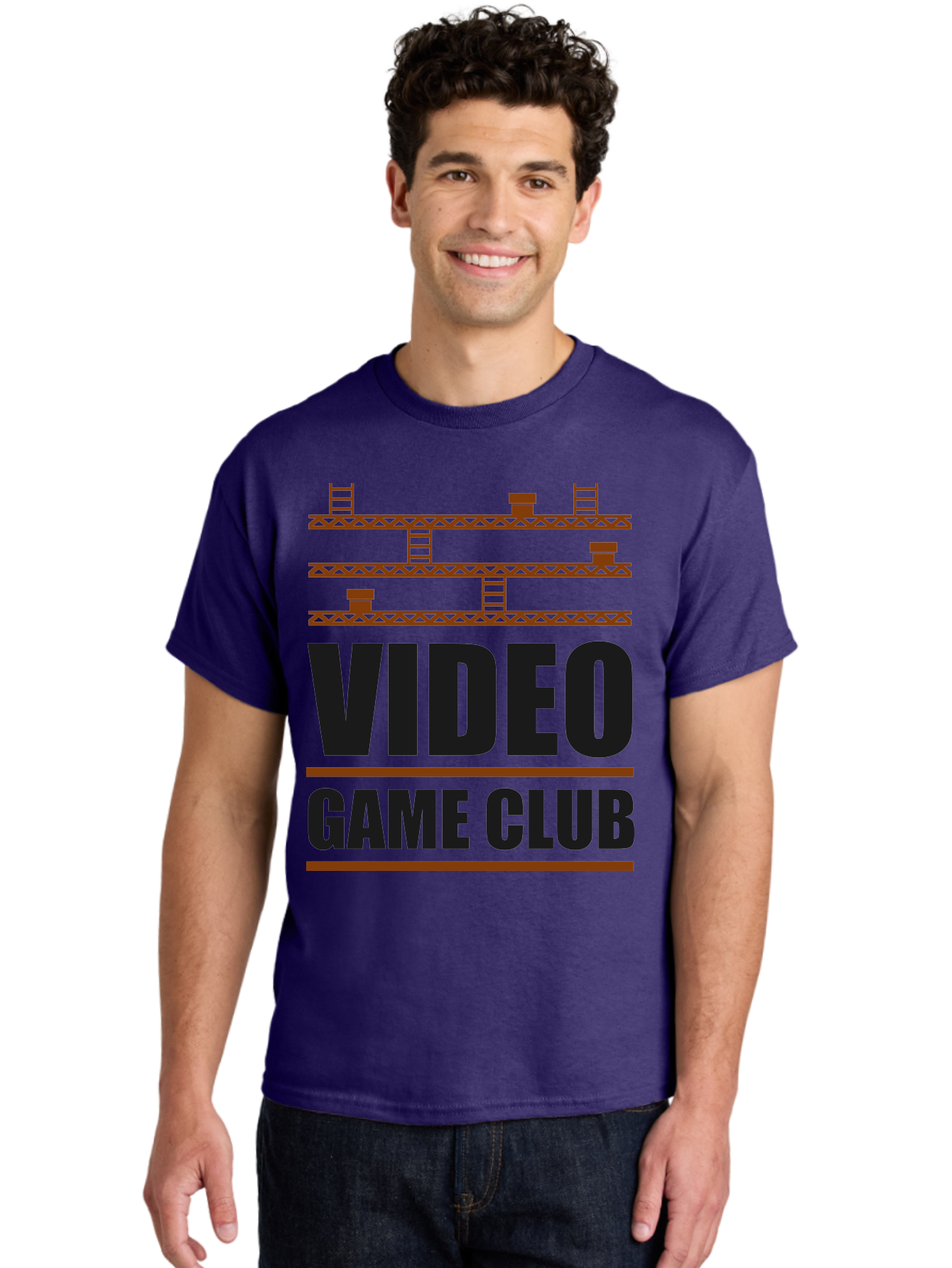 Video-Game-Club Men'S Graphic Tee, 100% Cotton, Comfortable Casual Summer Wear, Machine Washable, Video Game Club, Gaming Community, Retro Gaming, Pixel Art, Ladders, Platforms, Online Gaming Group, Gaming Culture -  Aaa665