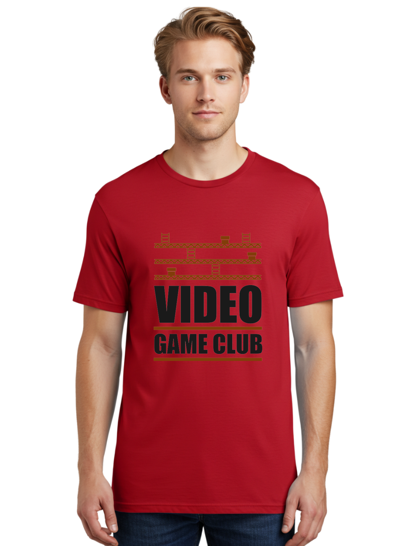 Video-Game-Club Men'S Graphic Tee, 100% Cotton, Comfortable Casual Summer Wear, Machine Washable, Video Game Club, Gaming Community, Retro Gaming, Pixel Art, Ladders, Platforms, Online Gaming Group, Gaming Culture -  Aaa665