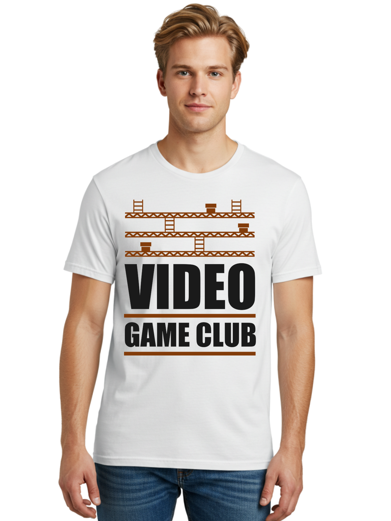 Video-Game-Club Men'S Graphic Tee, 100% Cotton, Comfortable Casual Summer Wear, Machine Washable, Video Game Club, Gaming Community, Retro Gaming, Pixel Art, Ladders, Platforms, Online Gaming Group, Gaming Culture -  Aaa665