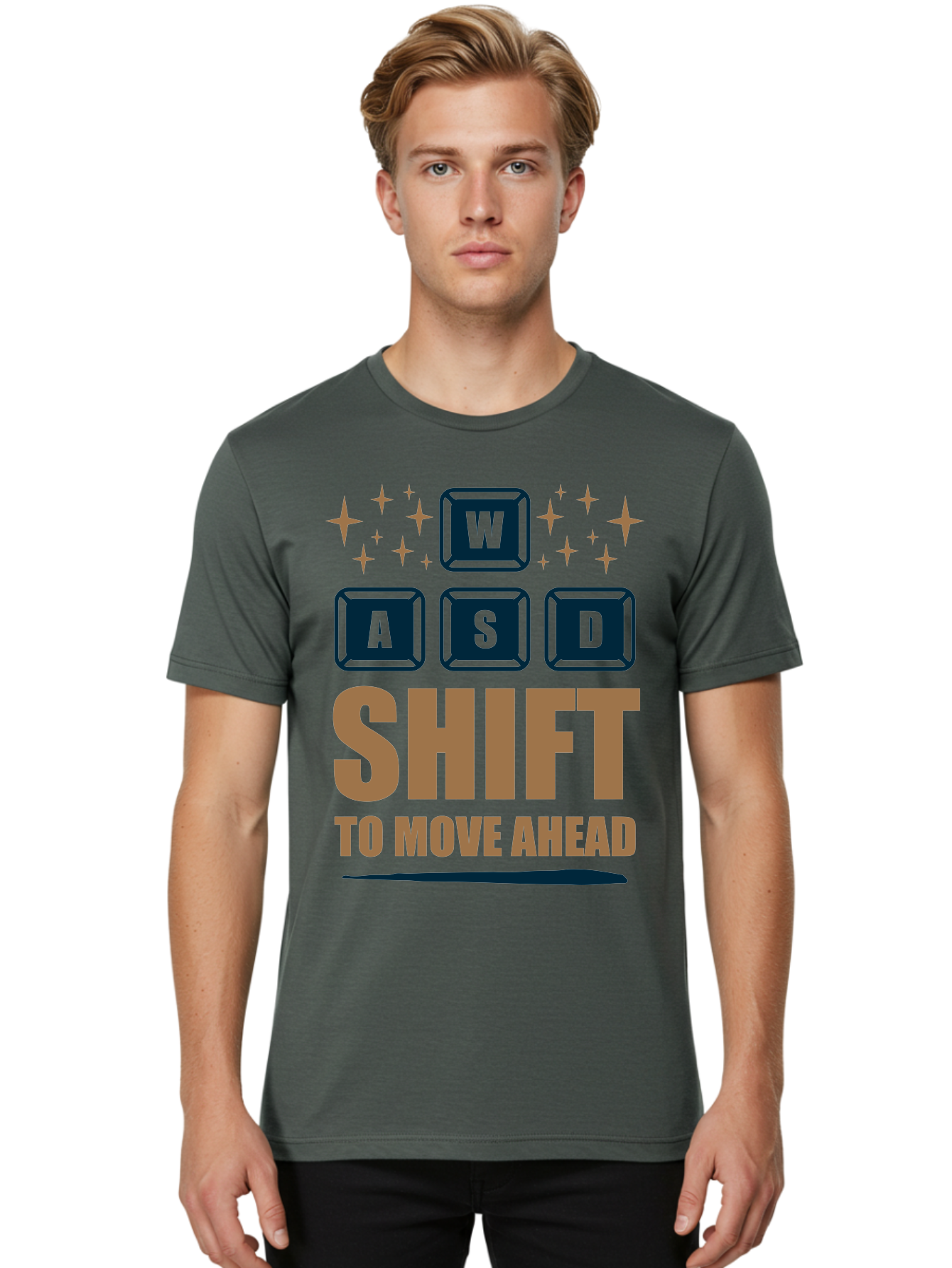 Wasd-Shift-To-Move-Ahead Men'S Graphic Tee, 100% Cotton, Comfortable Casual Summer Wear, Machine Washable, Gaming Keyboard Controls, Wasd Keys, Shift Key, Gaming Tips, Move Ahead, Progress, Gaming Movement, Keyboard Shortcuts, Gaming Advice -  Aaa667